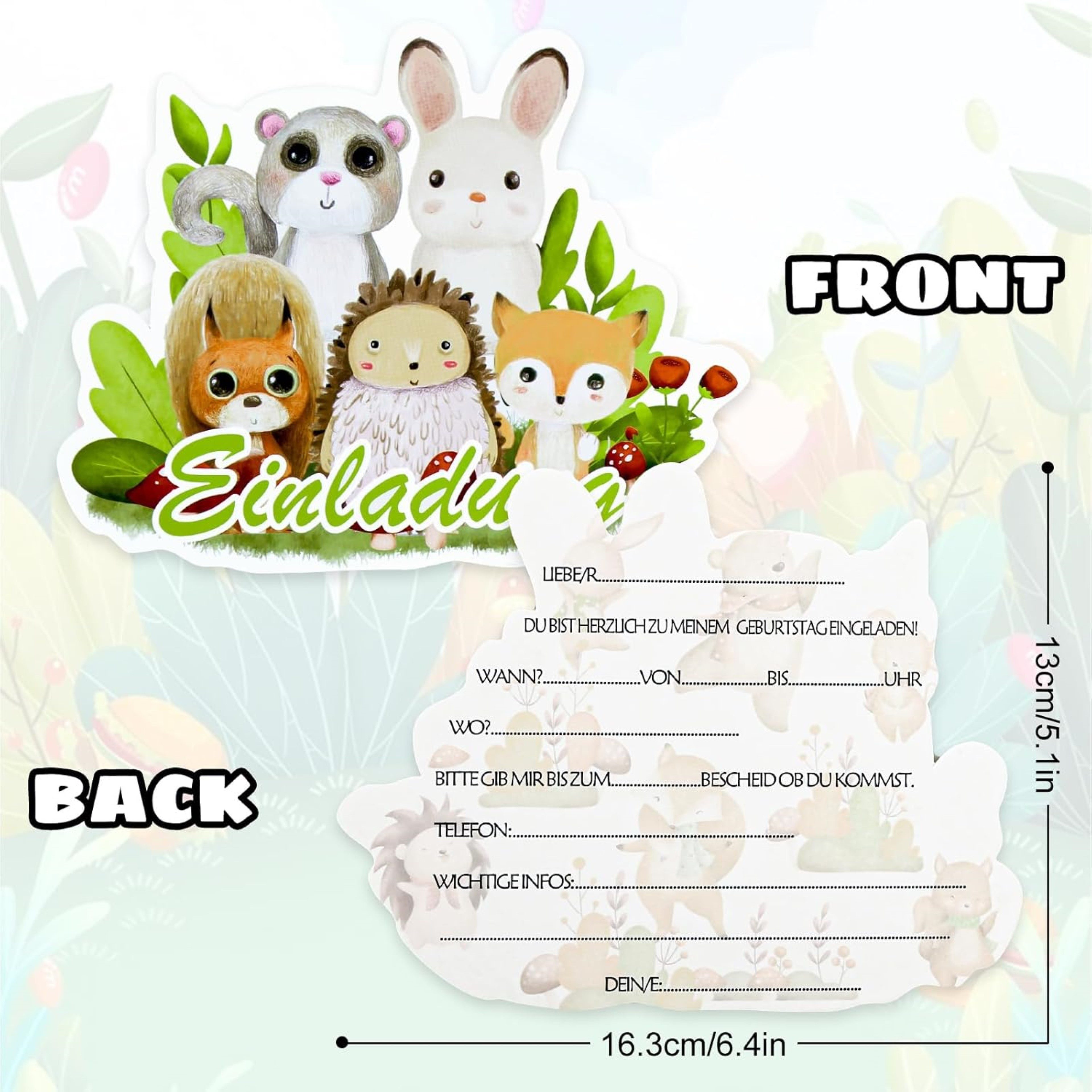 aitsite Einladungskarten Einladungskarten im Waldtier-Design 12er Pack, 12 Karten im Waldtier-Design auf umweltfreundlichem Papier