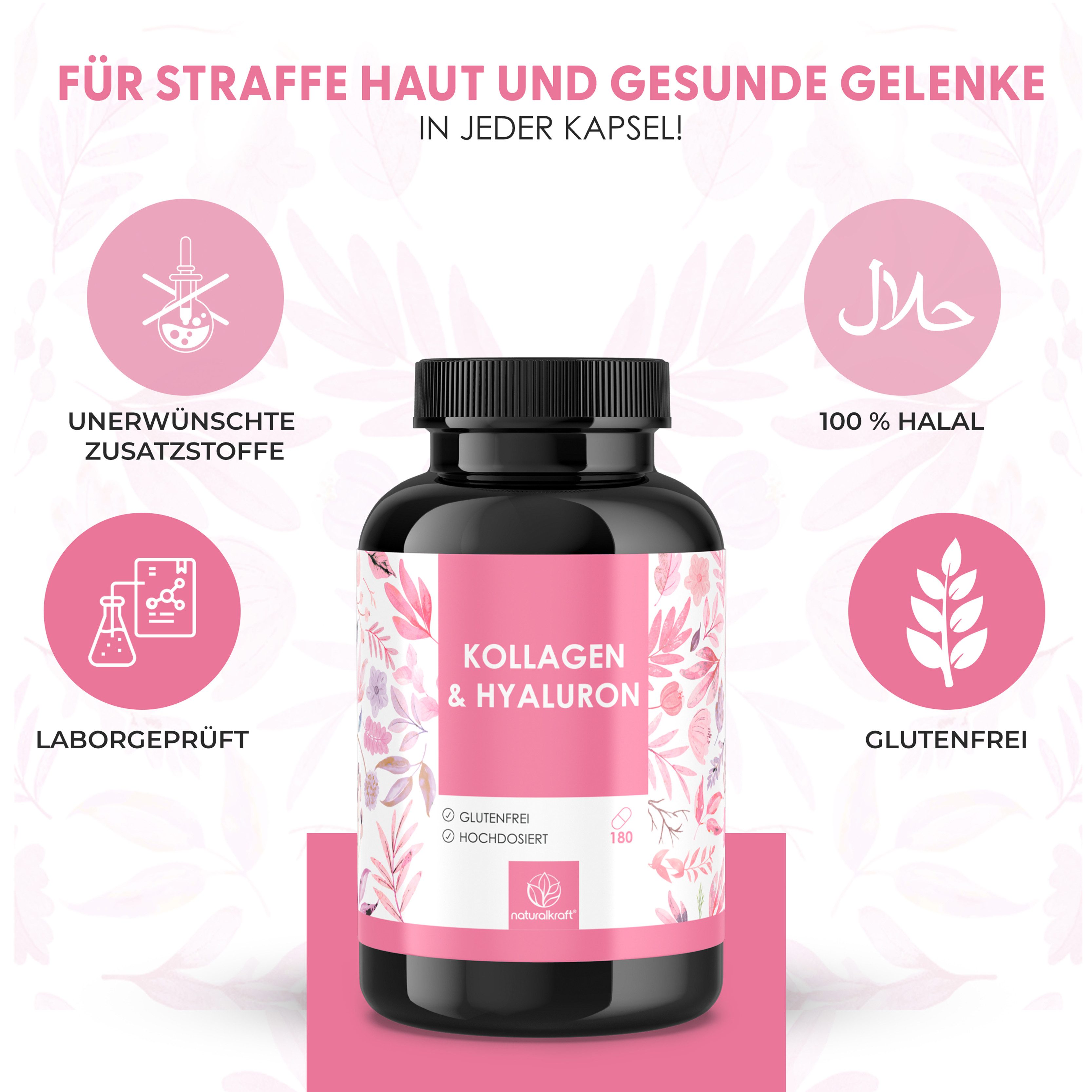 Naturalkraft Kollagen & Hyaluron mit Biotin, Zink & Vitamin C – 180 Kapseln Kapseln, 149 g