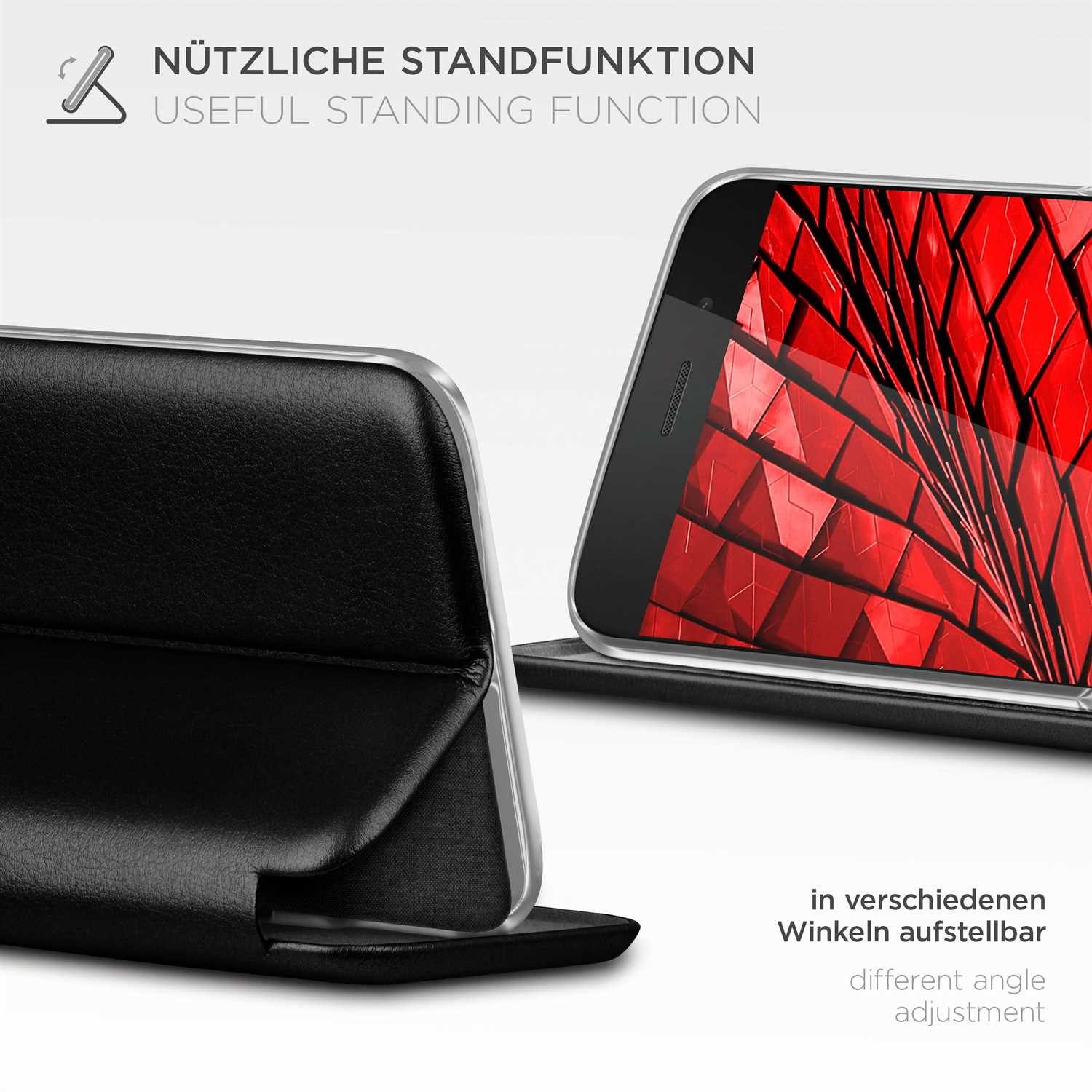 ONEFLOW Handyhülle für Huawei P8 Lite 2015 Premium Hülle Business Cover Schwarz 5 Zoll, 360 Grad Schutzhülle Flip Case Etui Klapphülle Dünn Leder Handy Tasche