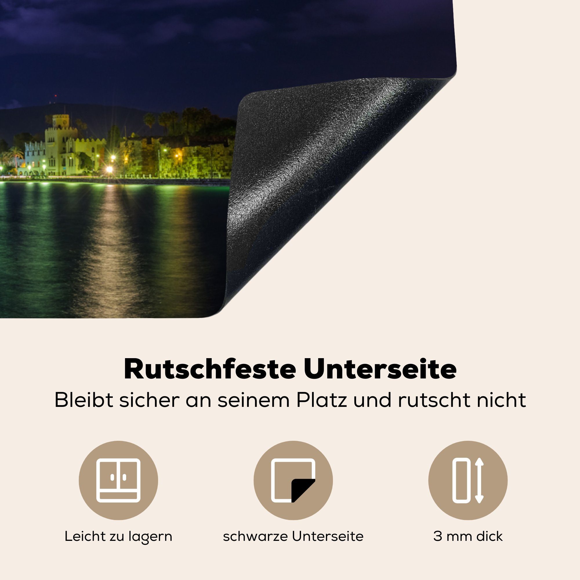 MuchoWow Herdblende-/Abdeckplatte Blitzschlag in für der Schutz Kos Ceranfeldabdeckung tlg), in Nähe die (1 küche, Griechenland, der 81x52 cm, Vinyl, Insel Induktionskochfeld