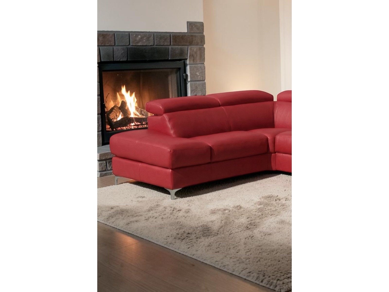 Villa Möbel Ecksofa Avenger, L-Form 1 Teile, Echtleder-Ecksofa mit Kopfteilverstellung fürs Wohnzimmer