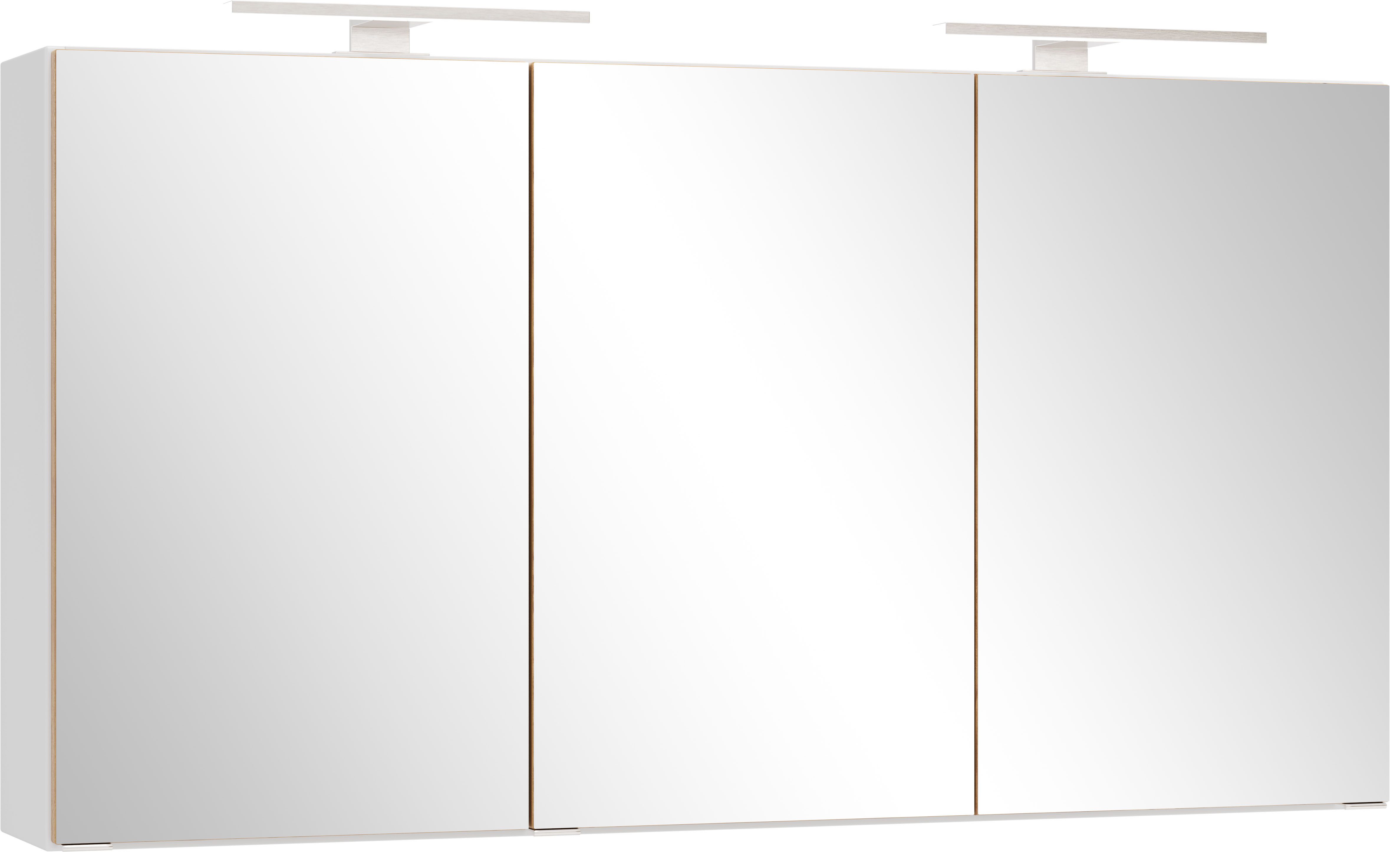 welltime Spiegelschrank TRIENT, 3D-Spiegelschrank 120 cm, gedämpfte Scharniere (Maße (B/H/T): ca. 120/64/20 cm) matt weiß/Wildeiche, gedämpfte Scharniere