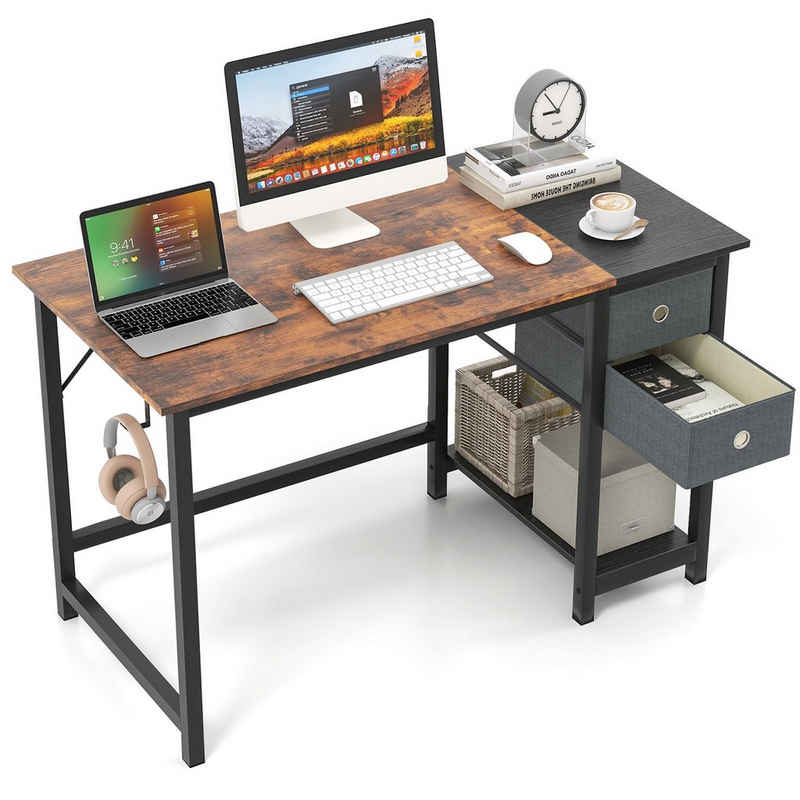 COSTWAY Computertisch, mit 2 Schubladen, bis 130kg, 120x60x75cm
