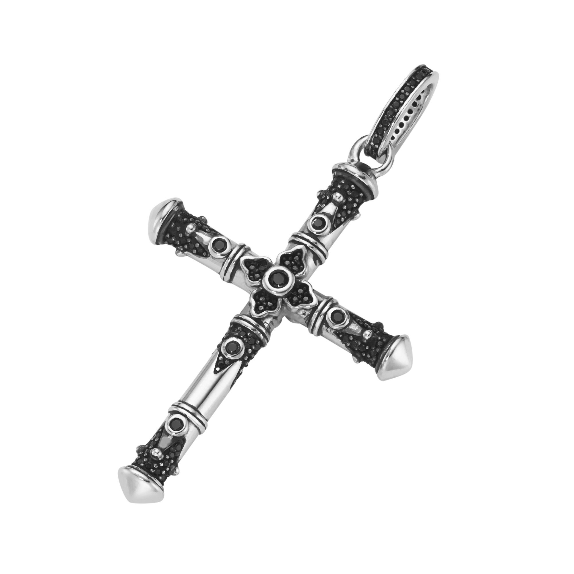 Kreuzanhänger Kreuz mit schwarzen Spinellen, Silber 925