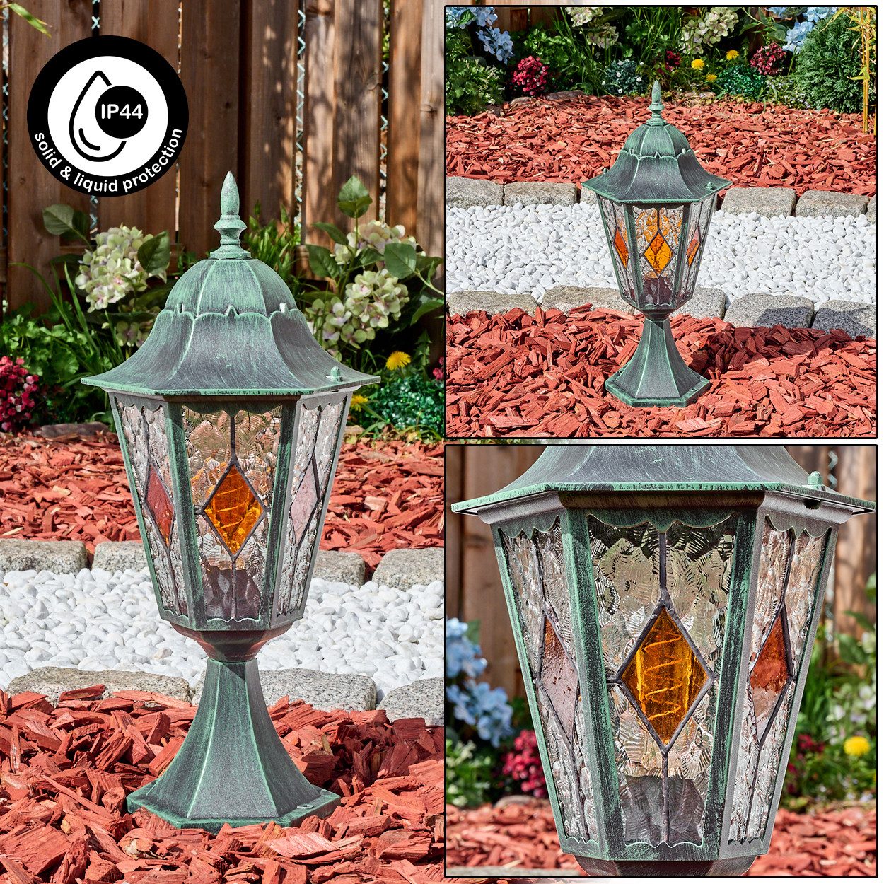 hofstein Pollerleuchte Außenwegeleuchte aus Metall/Glas in Schwarz/Grün/Klar/Orange, Wegelampe im Antik/Landhaus/Vintage-Design, Höhe 50 cm, E27, IP44