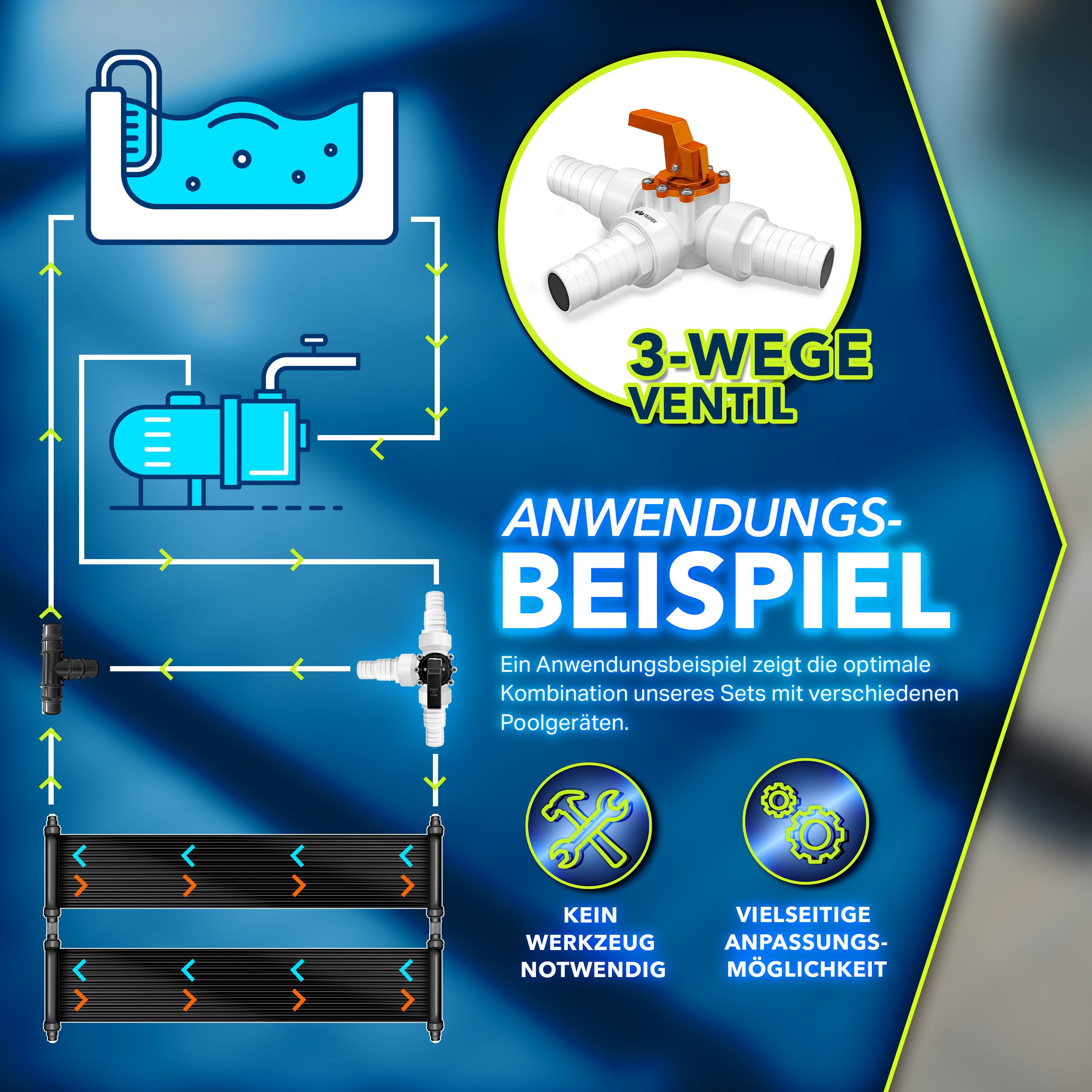 tillvex Gartentisch tillvex® Bypass Set Pool Solarheizung Poolheizung Heizung Solarkollekt (ideal für Sandfilteranlagen, Wärmepumpen & Poolheizung, 3-Wege-Venti – Bild 4 von 5