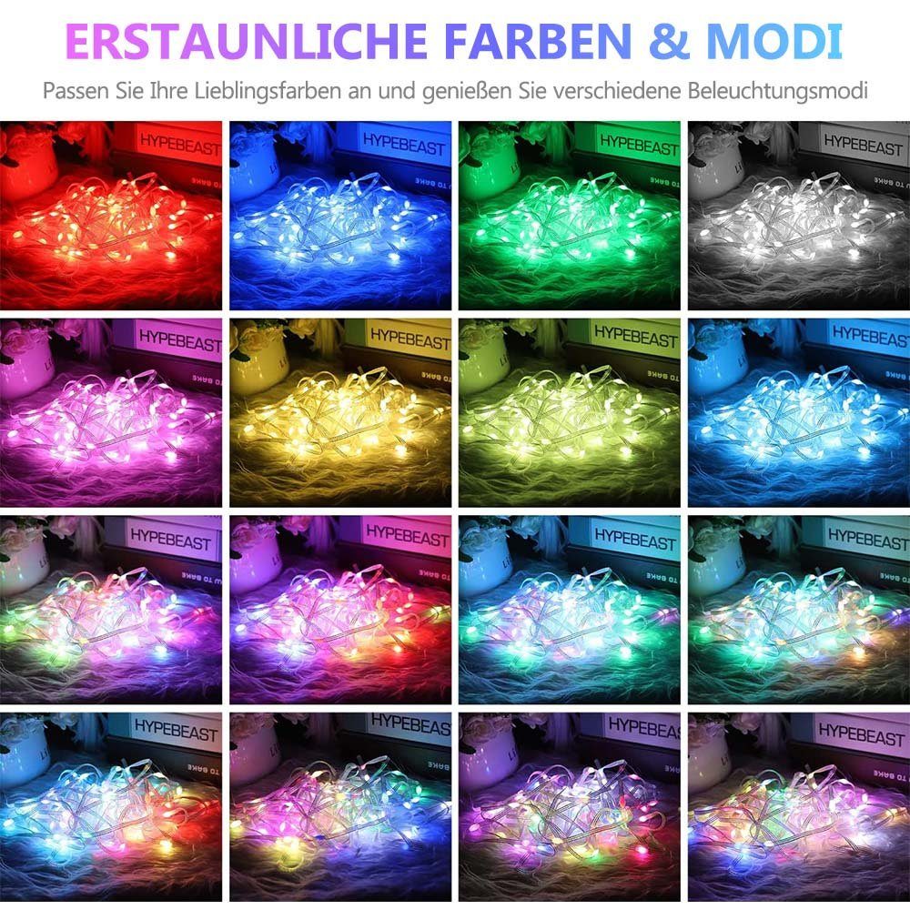Fest MUPOO LED LED Integriert 100/200LED 10/20M RGB Lichtervorhang LED Nachtlicht LED-Streifen Wasser Dekolicht Baummantel Lichterketten, Stripe LED Bluetooth