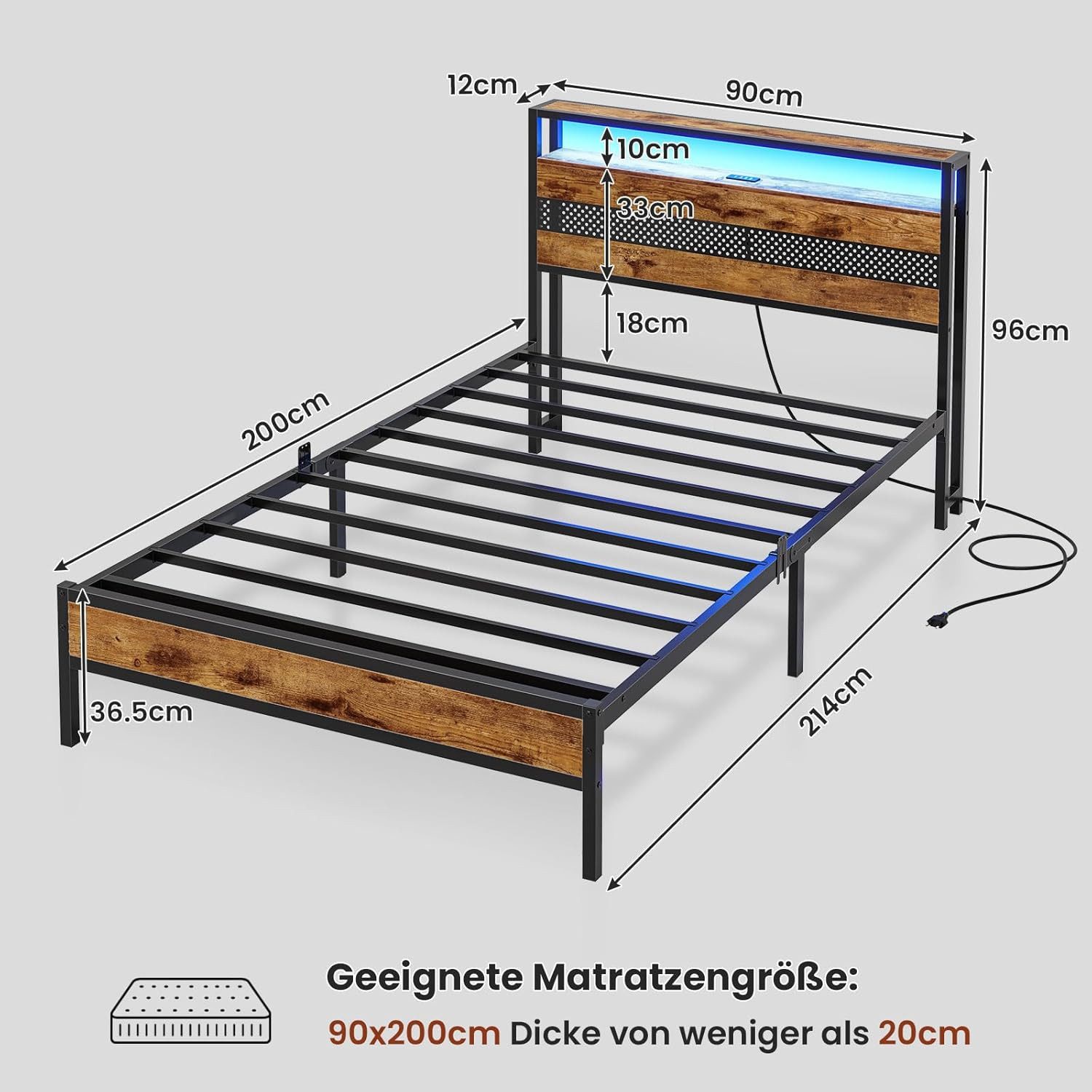 MSMASK Metallbett Bettgestell mit Steckdose und USB-Ladefunktion (Ohne Matr günstig online kaufen