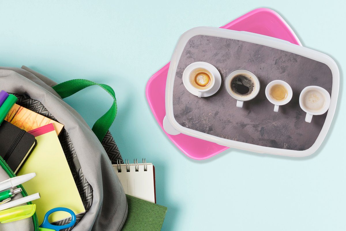Küche Kunststoff, (2-tlg), Kaffee Snackbox, Industrie, Brotdose MuchoWow Kunststoff - Kinder, Lunchbox Mädchen, Brotbox für rosa Erwachsene, -