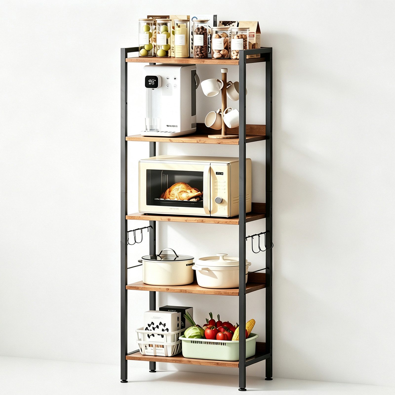 OUNUO Küchenregal 5 Ebenen Bücherregal Standregal mit S-Haken 60x35x165cm – Bild 2 von 5