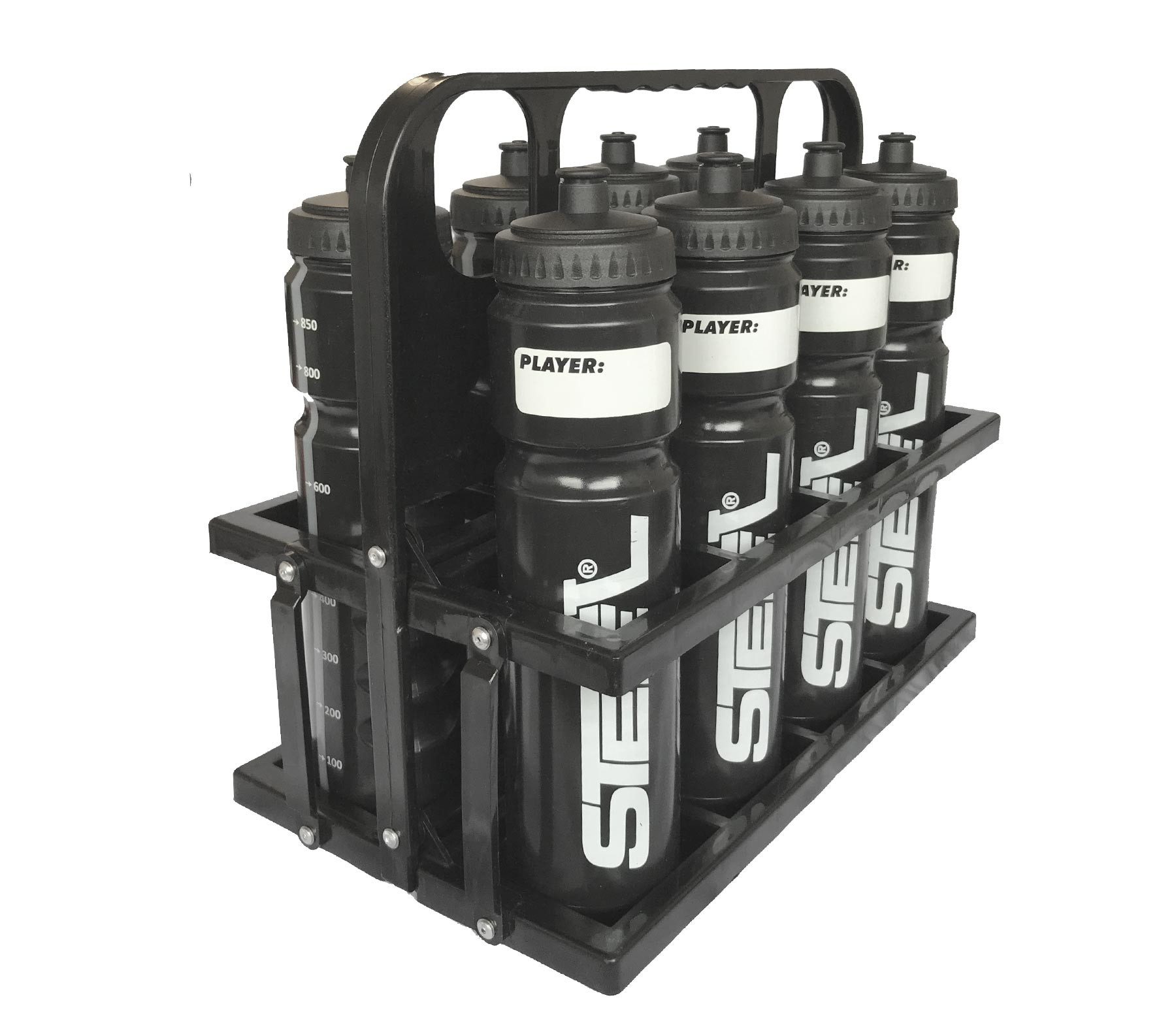 STEEL Trinkflasche STEEL Flaschenträger Set inkl. 8 Flaschen
