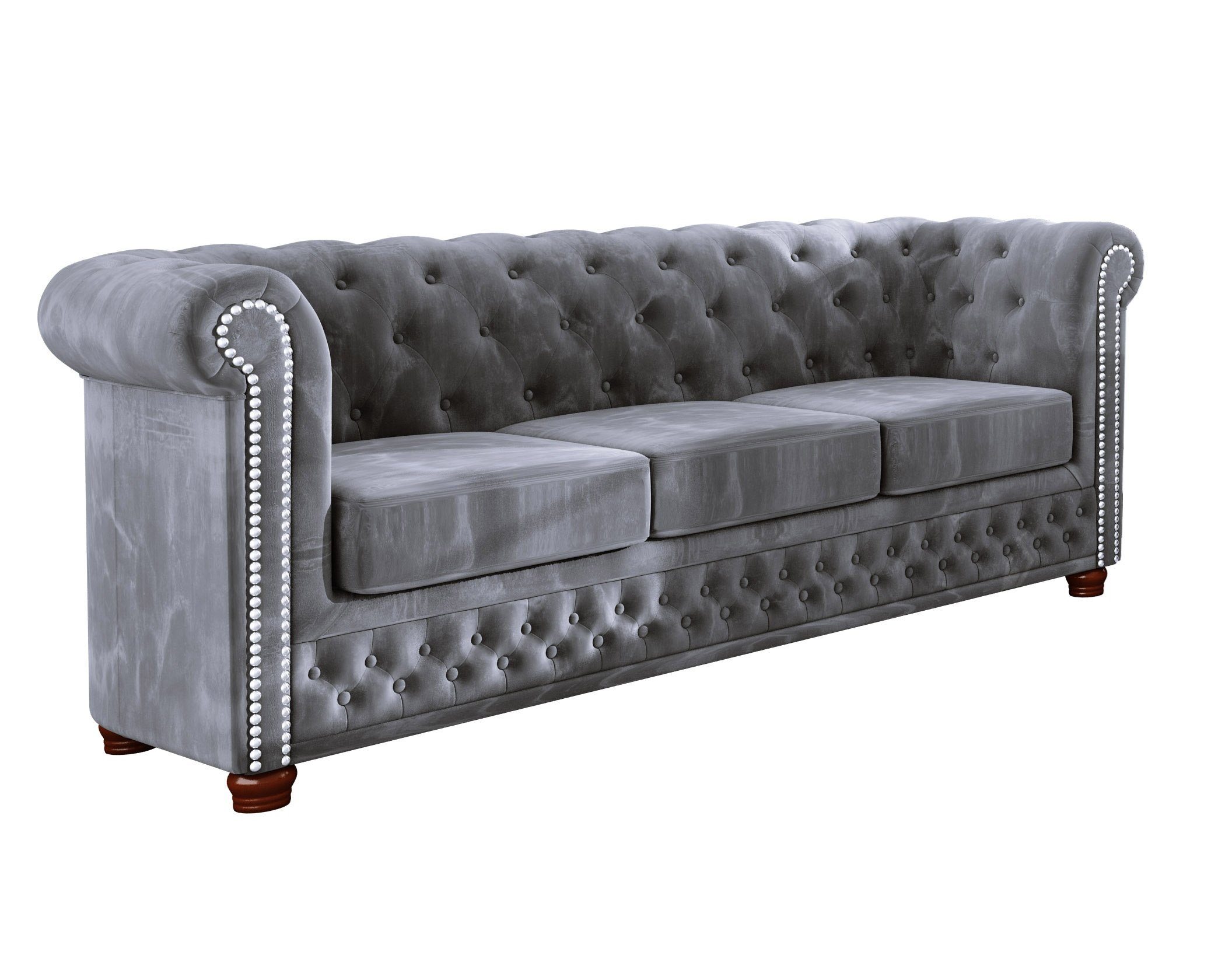 Grau Möbel Sofa, Chesterfield mit Leeds S-Style Wellenfederung 3-Sitzer