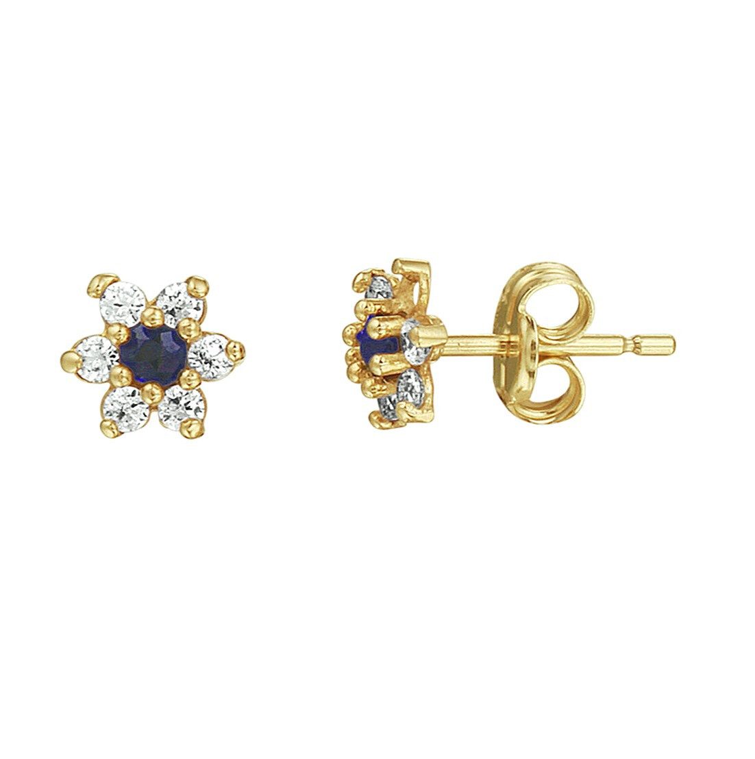 Paar Ohrstecker 585er Gelbgold Ohrstecker Saphir Zirkonia Blume
