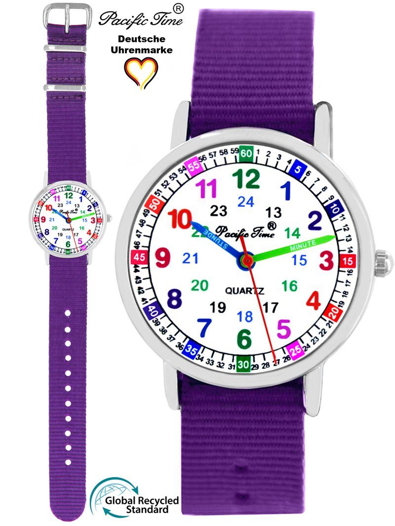 Pacific Time Quarzuhr Kinder Armbanduhr Lernuhr nachhaltiges Wechselarmband, Mix und Match Design - Gratis Versand violett