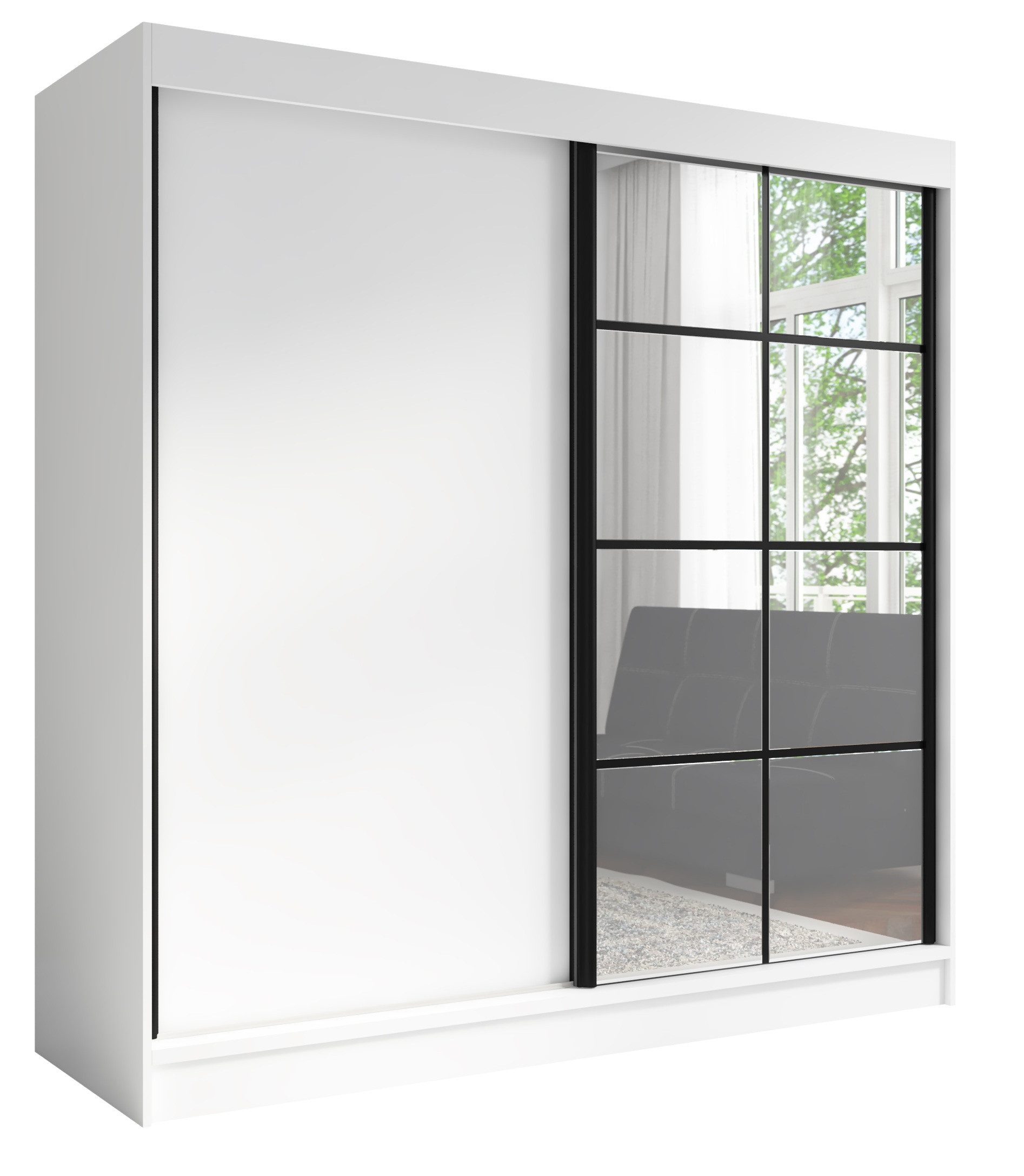 A&J MöbelLand GmbH Schiebetürenschrank TAVIRO 2-türiger Kleiderschrank mit Spiegel (TOP ANGEBOT! Geräumiger Schrank mit einer Breite von 200 cm und Spiegel, ideal zur Aufbewahrung von Kleidung und Accessoires. 3 Schubladen und viel Stauraum. TOP PRODUKT! Wählen Sie das ideale Modell für Ihr Schlafzimmer!, Inclusive 3 Schubladen) Breite: 200 cm, Höhe: 215 cm, Tiefe: 60 cm