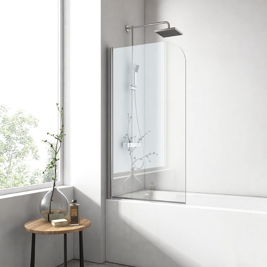 EMKE Badewannenaufsatz Duschwand für Badewanne schwenkbar mit Nano-Beschichtung, Einscheibensicherheitsglas, (Set), Badewannenaufsatz aus 6mm ESG-Sicherheitsglas mit Nano-Beschichtung