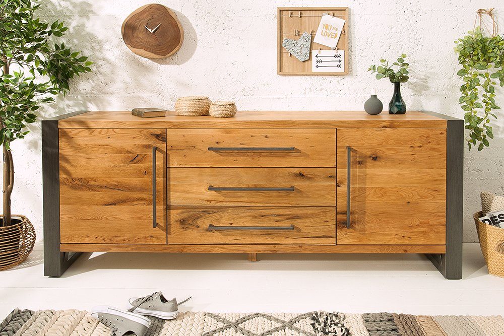 riess-ambiente Sideboard THOR 200cm natur, Massivholz · Anrichte · Wildeiche · Kommode · Industrial · Wohnzimmer
