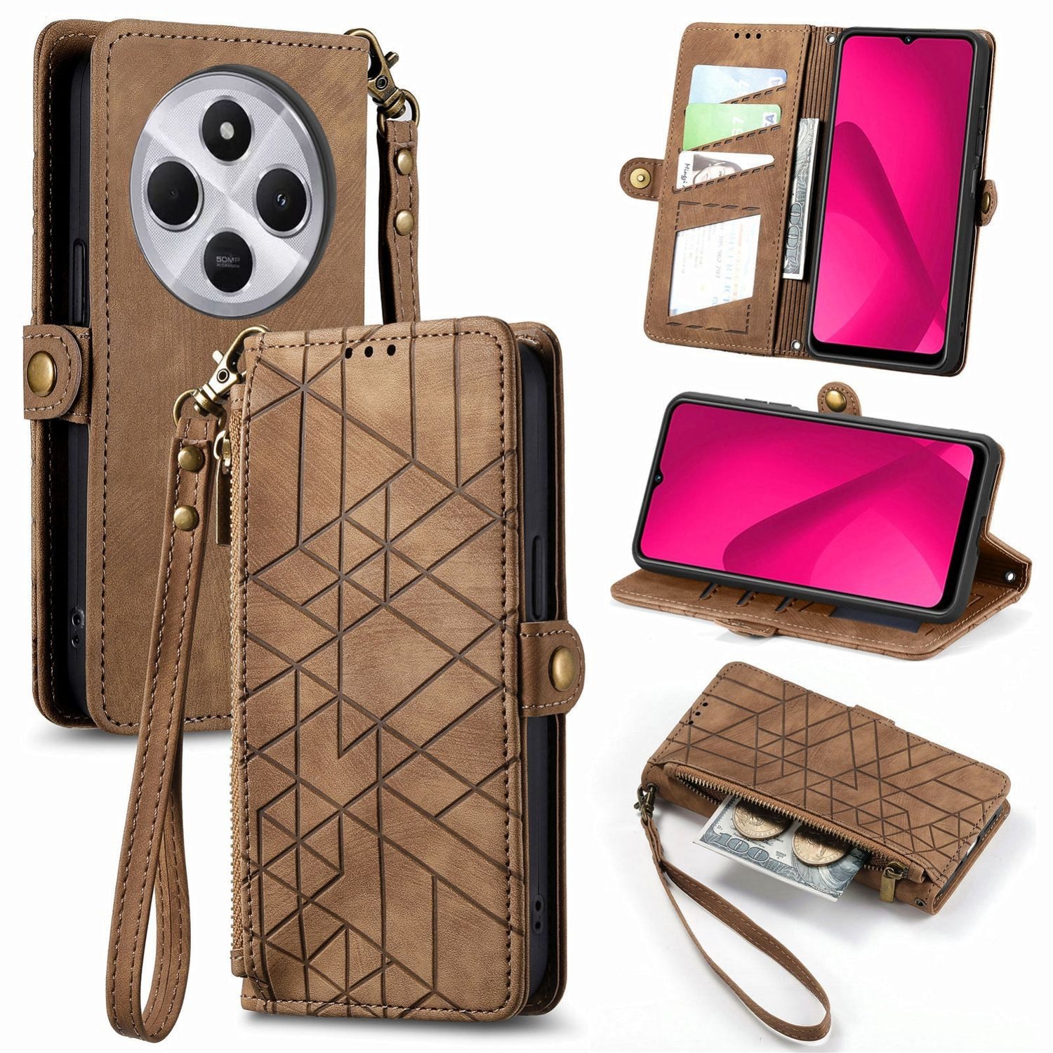 Wigento Handyhülle Für Xiaomi Redmi 14C 4G Kunst Leder Book Tasche Schutz Hülle Case Etui