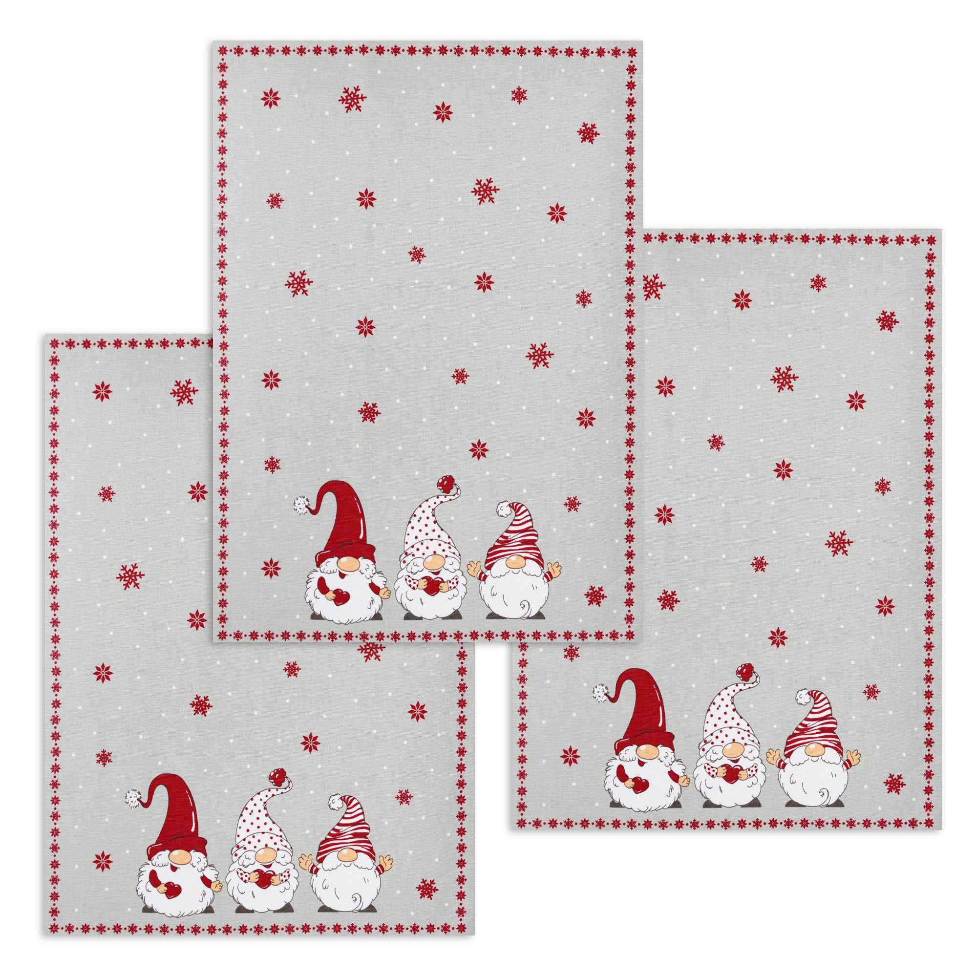 Weihnachten, Stück), x Set), cm, 3er bedruckt Kracht Wichtel Pack (Set, 70 Halbleinen 3-tlg., 50 Geschirrtücher ca. Geschirrtuch (3