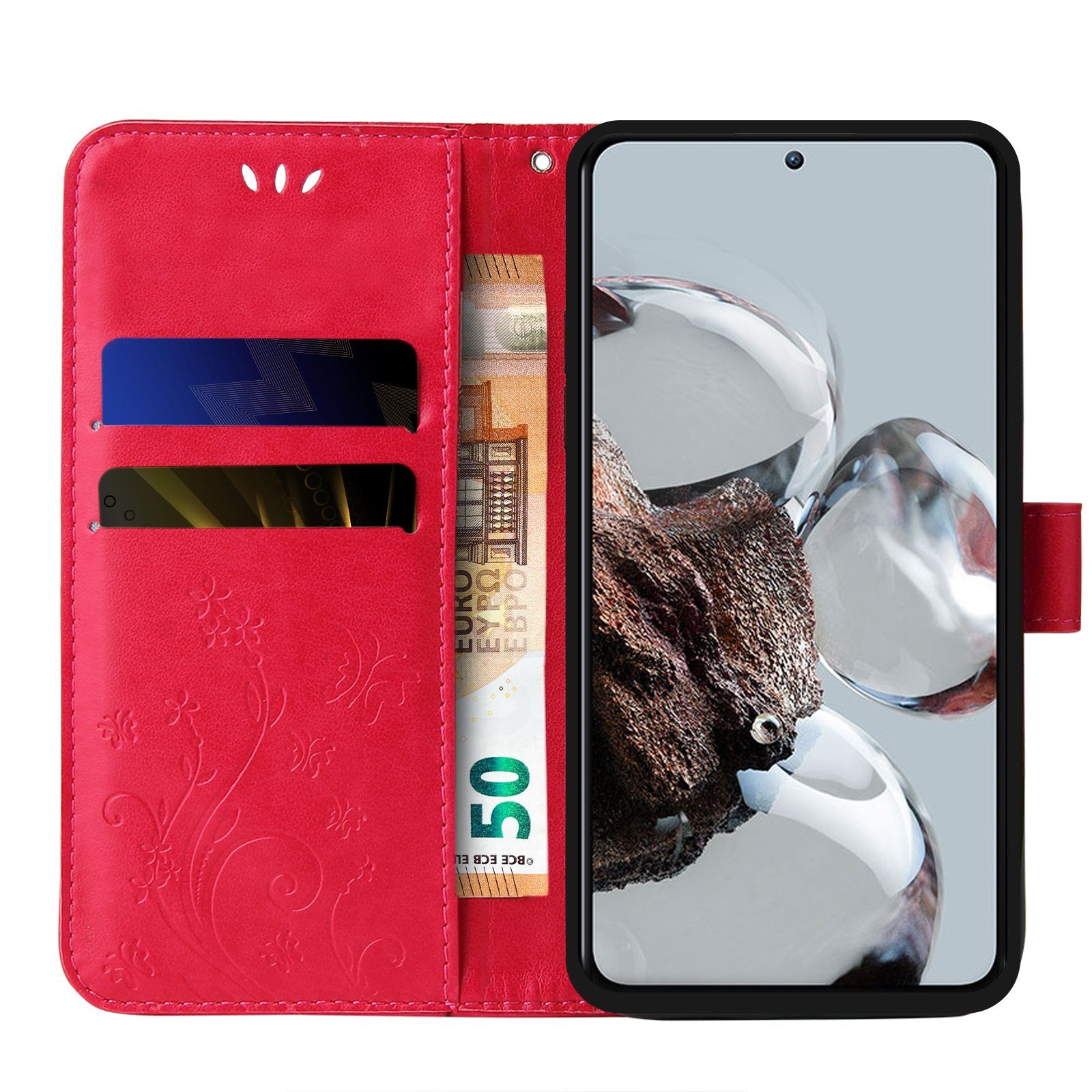 Tec-Expert Handyhülle Cover Tasche Hülle für Samsung Galaxy A73 5G 6,7 Zoll, Klapphülle Case mit Kartenfach Fliphülle aufstellbar, Motiv Blumen