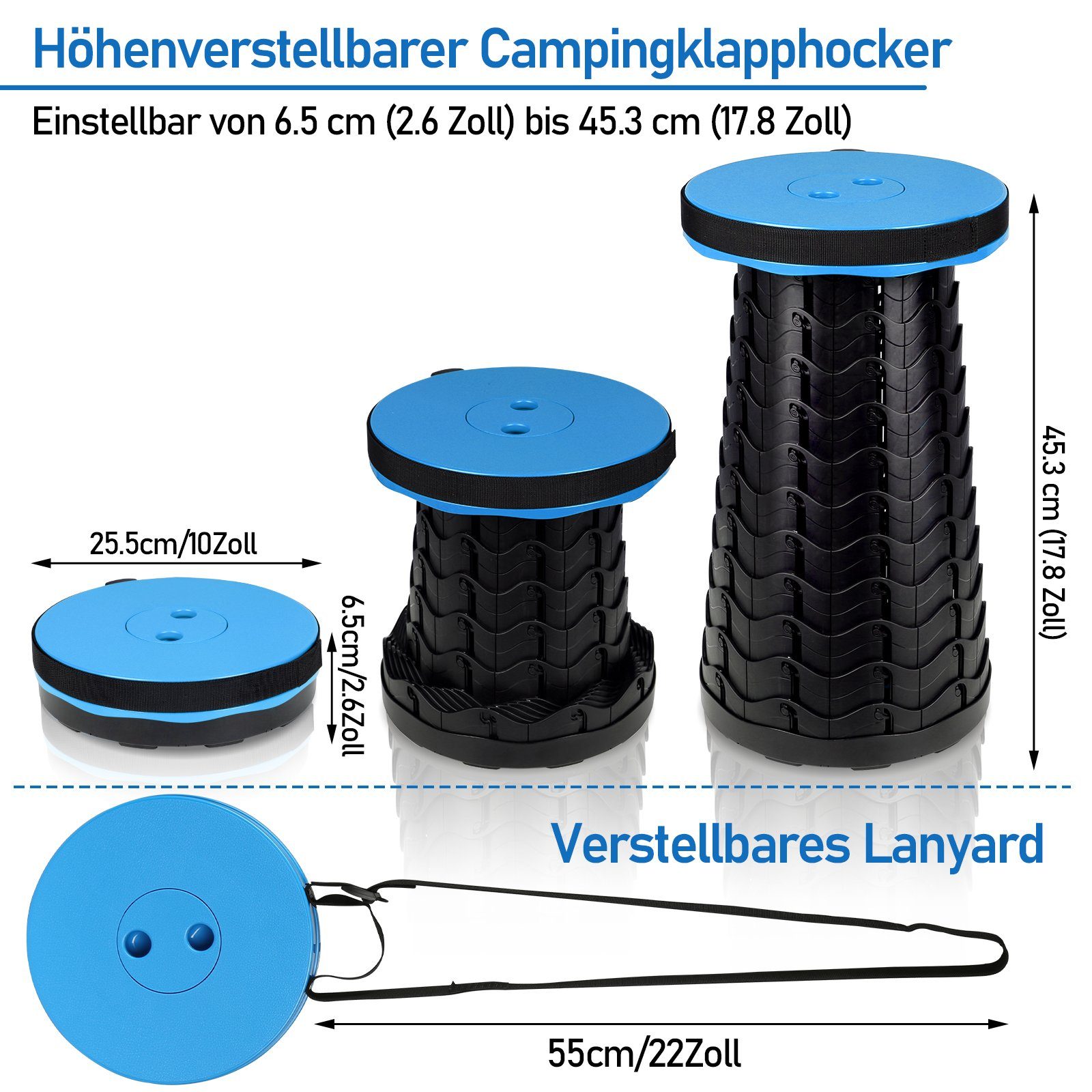 Lospitch Klappstuhl Tragbarer Sitz Hocker Blau Faltbar Klapphocker Teleskop Klappstuhl