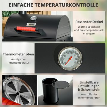 Outsunny Holzkohlegrill Campinggrill mit Grillrost, Kohleschale, Thermometer, Tischholzgrill, Tischgrill, für Picknick, Garten, Schwarz, 68,5 x 50 x 54 cm