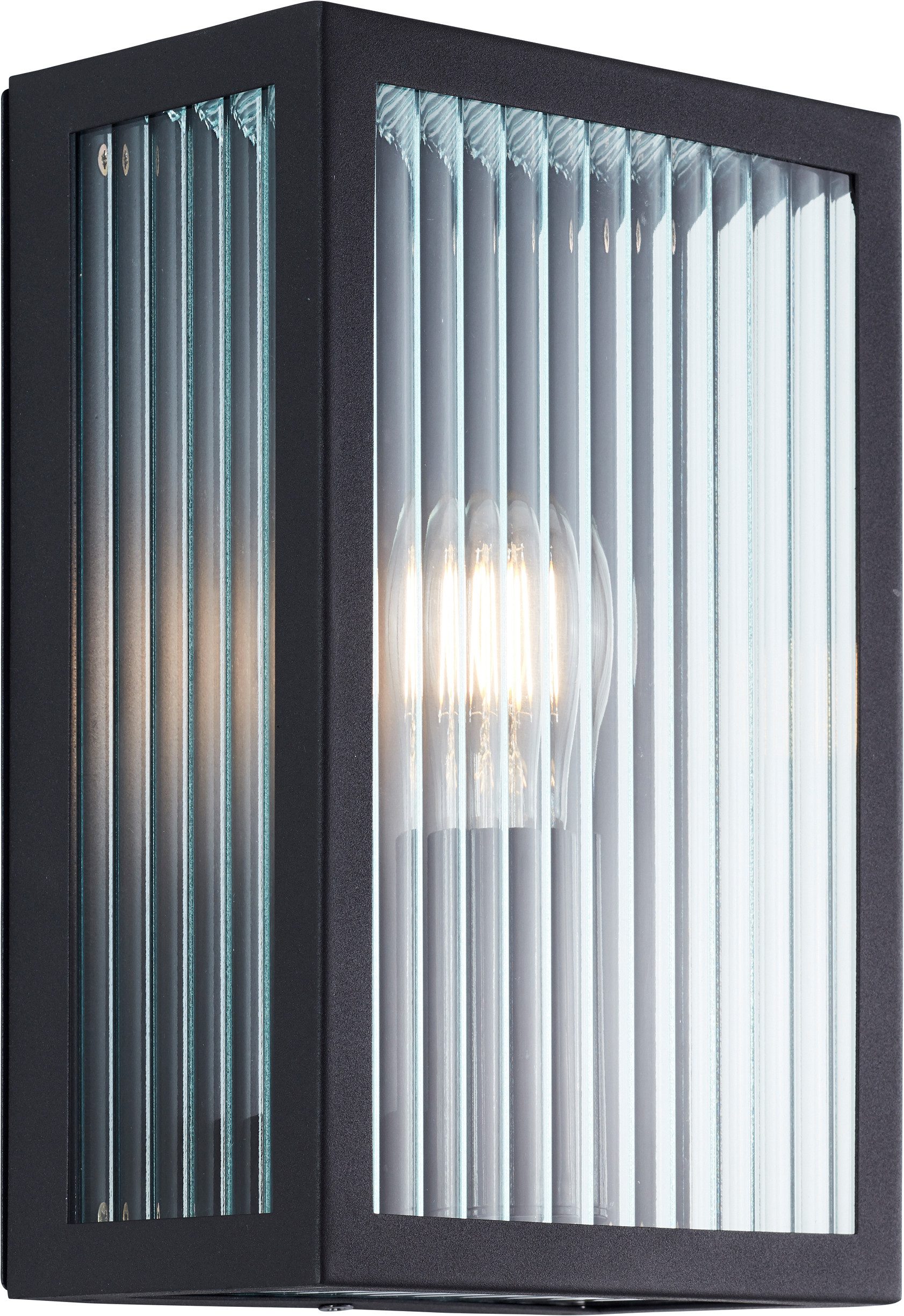 Brilliant Wandleuchte Getta, ohne Leuchtmittel, Außenwandleuchte, 26 x 17 x 10 cm, E27, geriffeltes Glas, schwarz