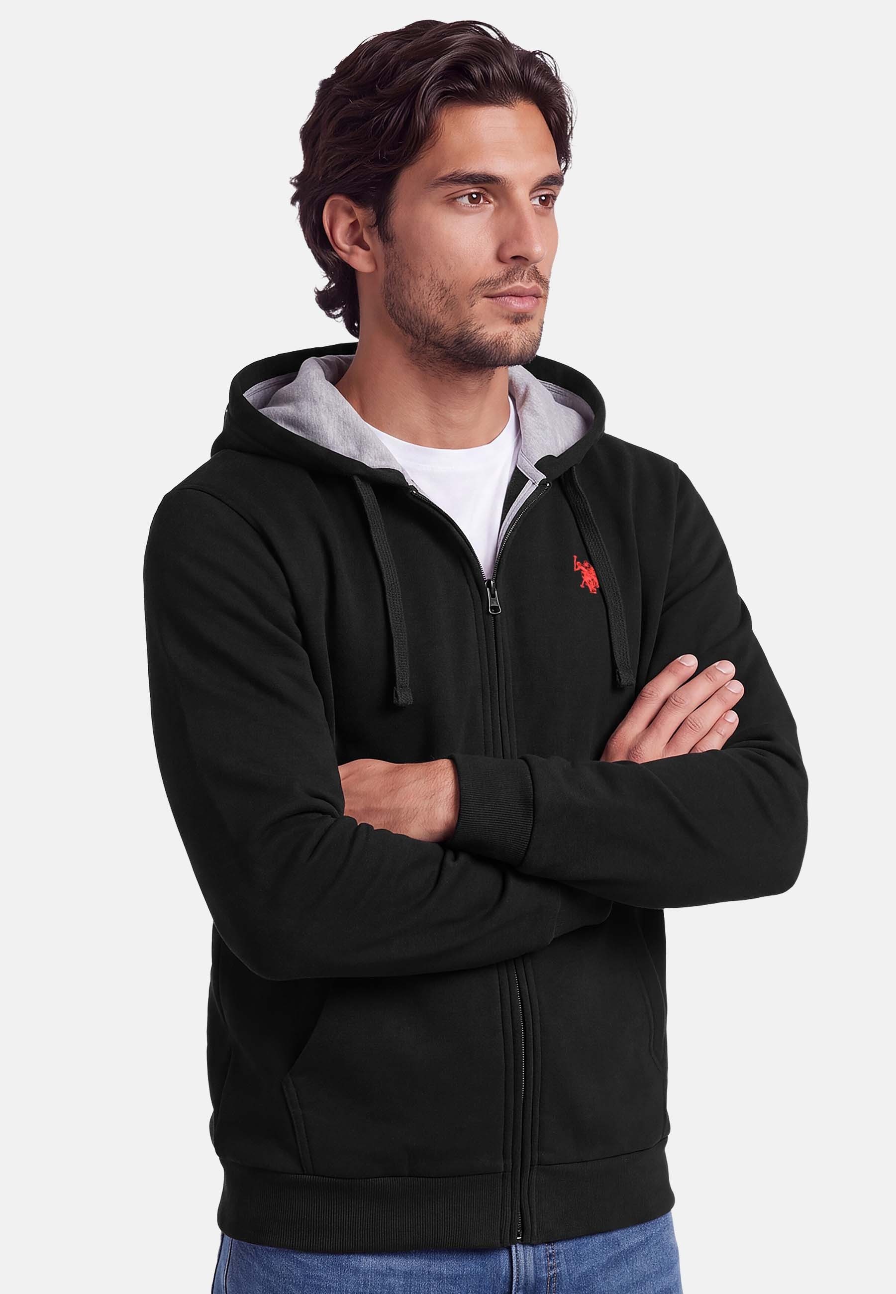 U.S. Polo Assn. Sweatjacke mit Kordelkapuze und gesticktem Brustlogo Leichte Hoodie-Jacke mit weicher Innenseite und geteilter Bauchtasche – Bild 2 von 5