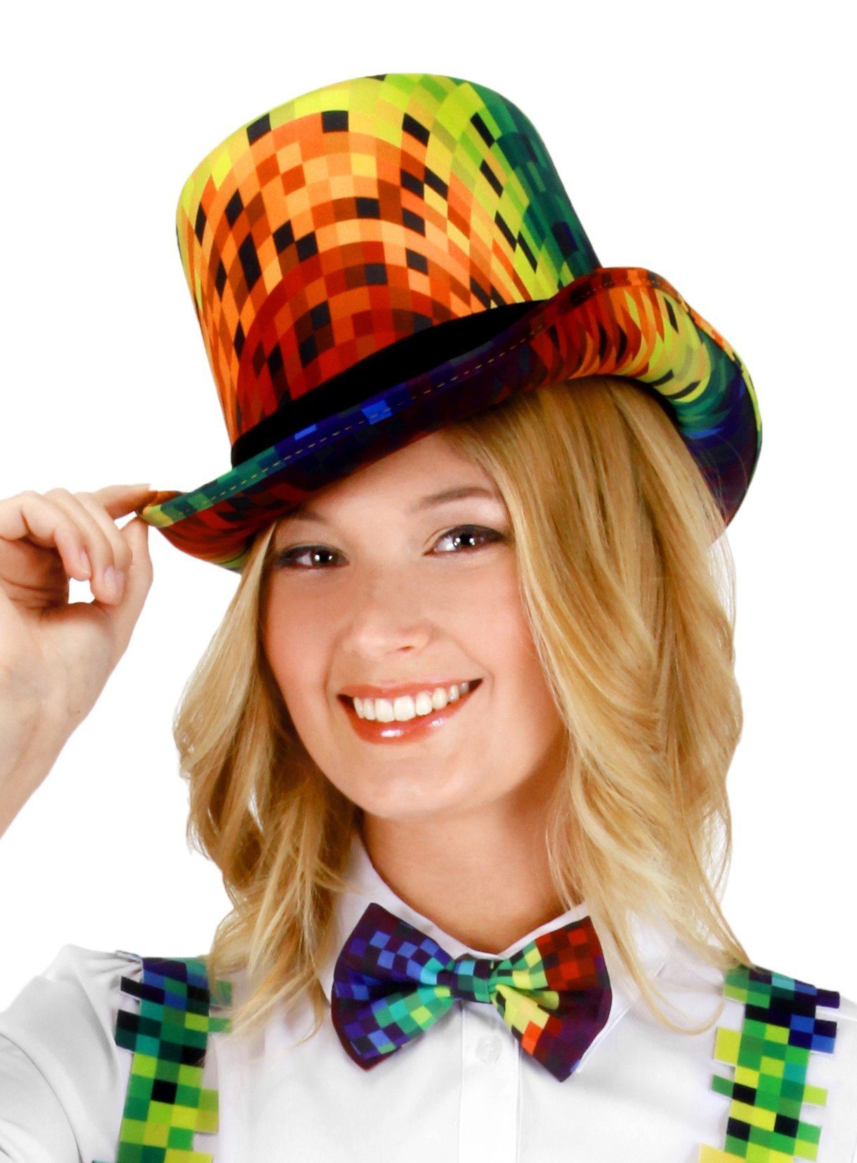 Elope Kostüm Regenbogen Pixel Hut, Lustiges Accessoire für Karneval und  Fasching im Pixel-Look