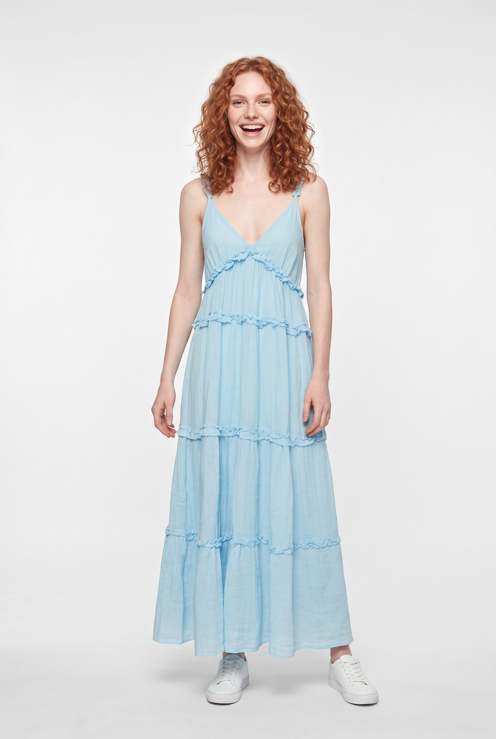 Y.A.S Trägerkleid YASANINA SL ANKLE DRESS S. NOOS Sommerkleid mit Rüschen, knöchellang, Baumwolle