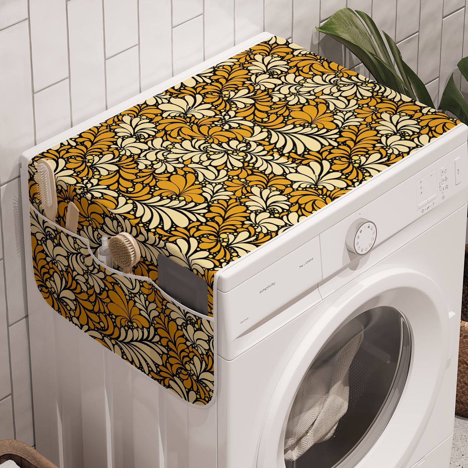 Abakuhaus Badorganizer Anti-Rutsch-Stoffabdeckung für Waschmaschine und Trockner, Floral Herbst Blätter Sehen Swirly