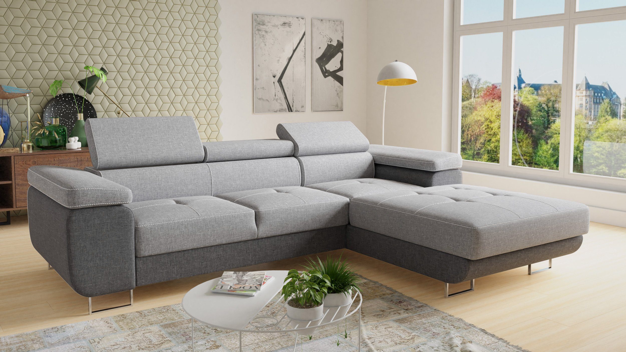 Sofnet Ecksofa Divo, mit Schlaffunktion und Bettkasten, Schlafsofa mit einstellbare Kopfstützen - Wohnlandschaft