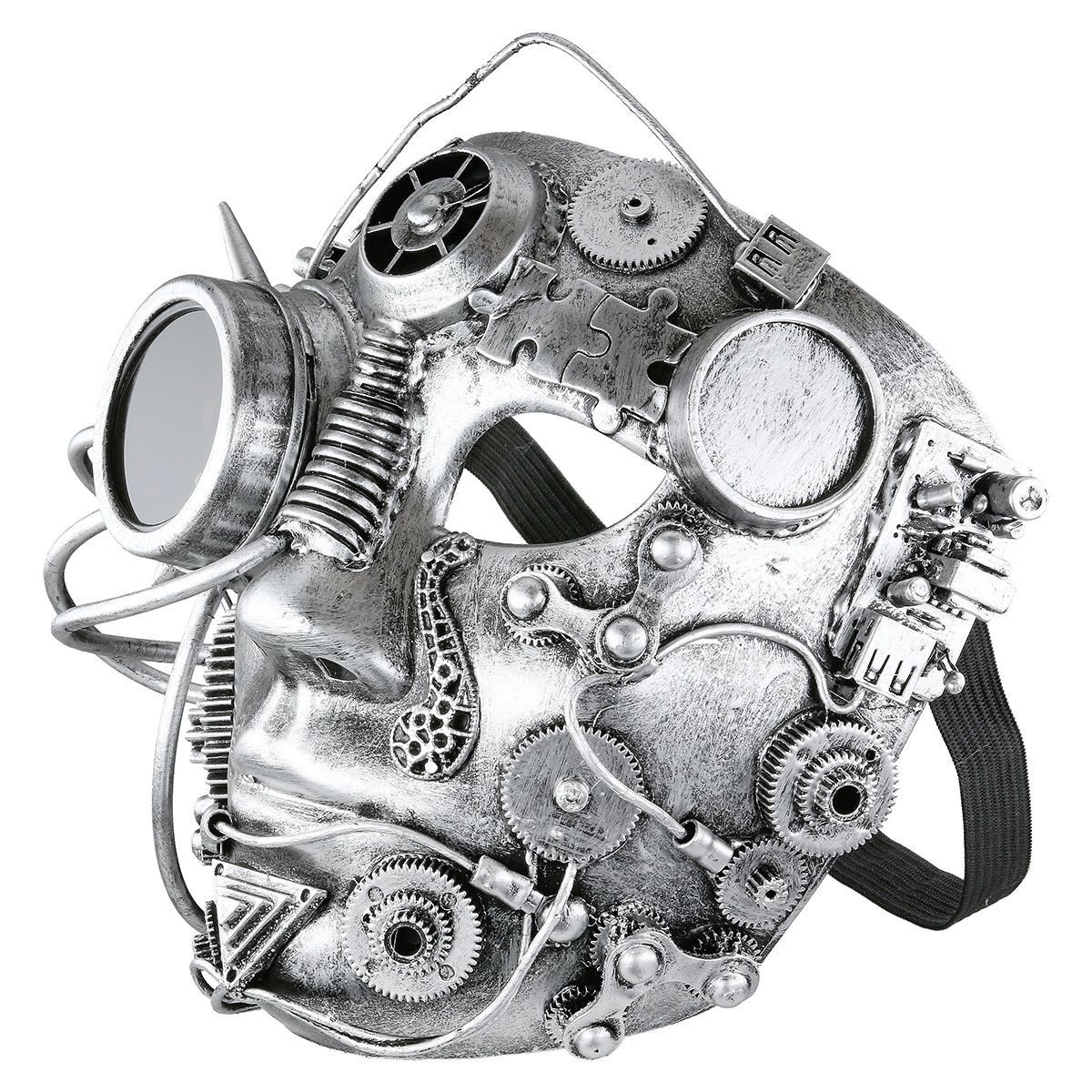 MF Verkleidungsmaske Steampunk Maske Silberfarben mit Zahnrädern und Gummiband Karneval, (1-tlg)