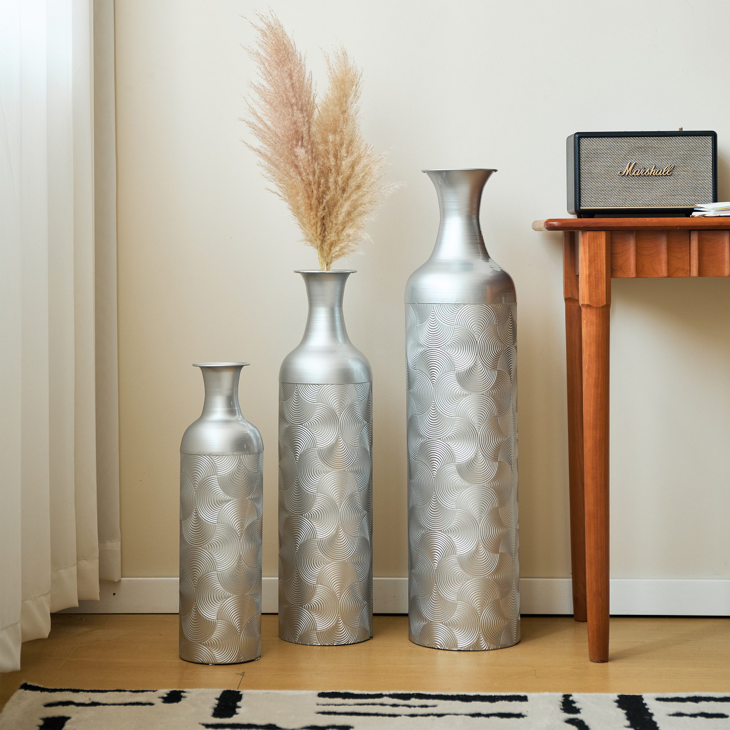KLAM HOME Bodenvase Große Bodenvase 3er Set aus Metall, (50/65/83 cm), Mid-Century Modern (Dekovase Boden bis zur Decke reichende Vase, hohe dekorative Vase), V – Bild 5 von 5