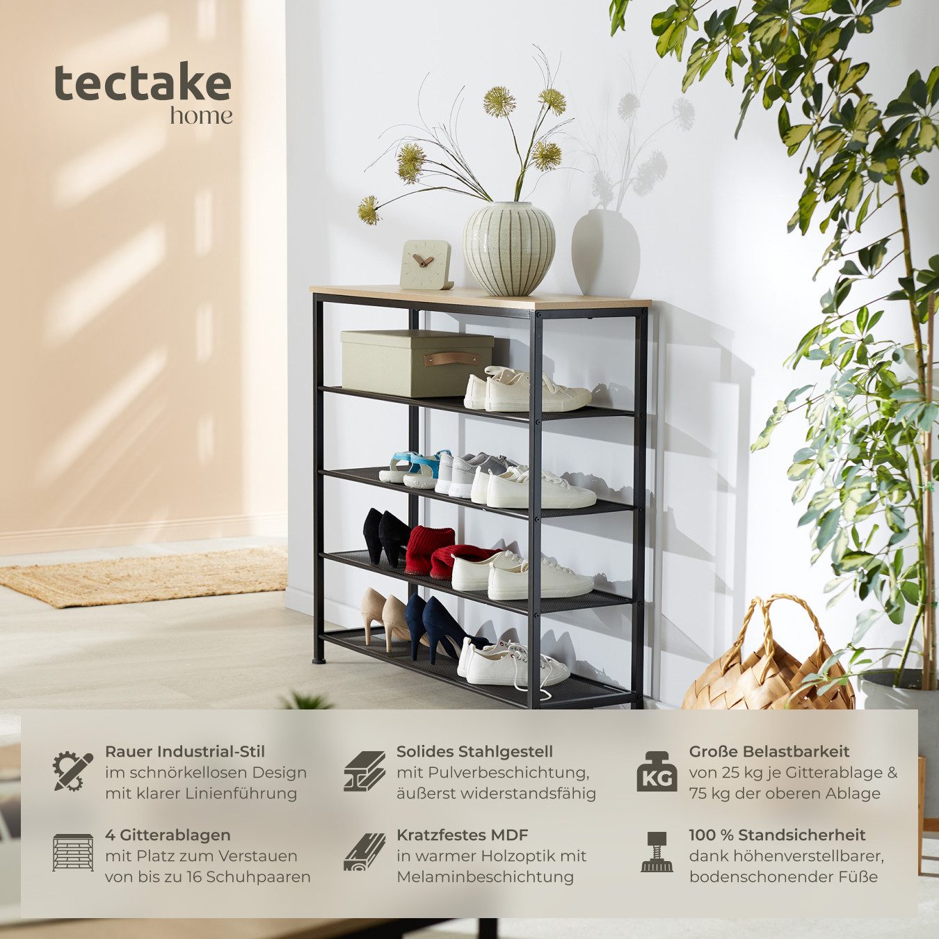 tectake Schuhregal Sheffield, Set 1-tlg., Industrial günstig online kaufen
