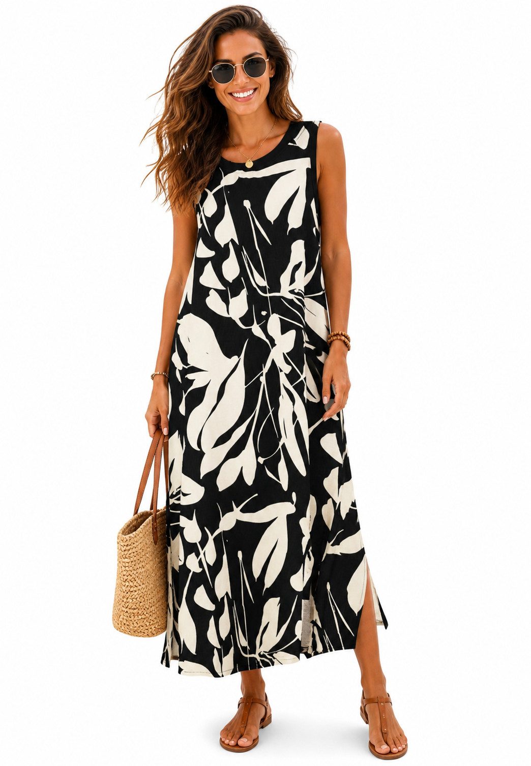 SUBLEVEL Sommerkleid Ärmelloses Maxikleid Luftig Elegant Vielseitig 120cm lang Sommerkleid