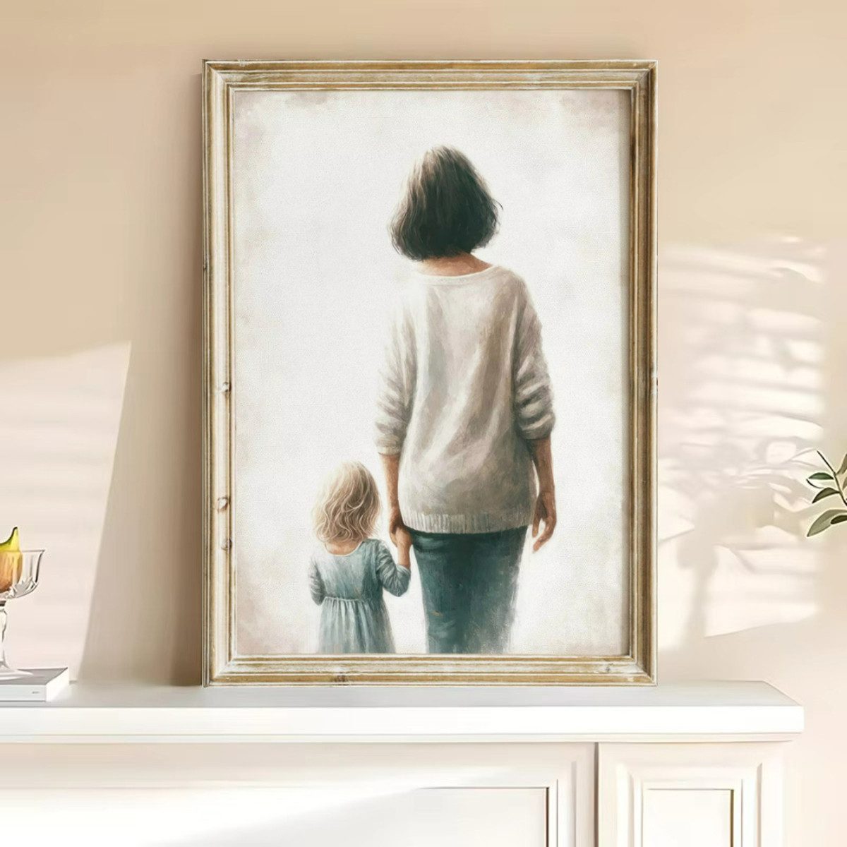 TPFLiving Kunstdruck (OHNE RAHMEN) Poster - Leinwand - Wandbild, Mutter und Kind Wandkunst Home Decor Leinwand Malerei (Leinwandbild XXL), Farben: Braun, Grau, Schwarz, Weiß, Blau, Gelb -Größe: 20x30cm