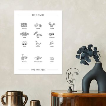 Posterlounge Poster Typobox, Sushi-Sorten (Englisch), Küche Grafikdesign