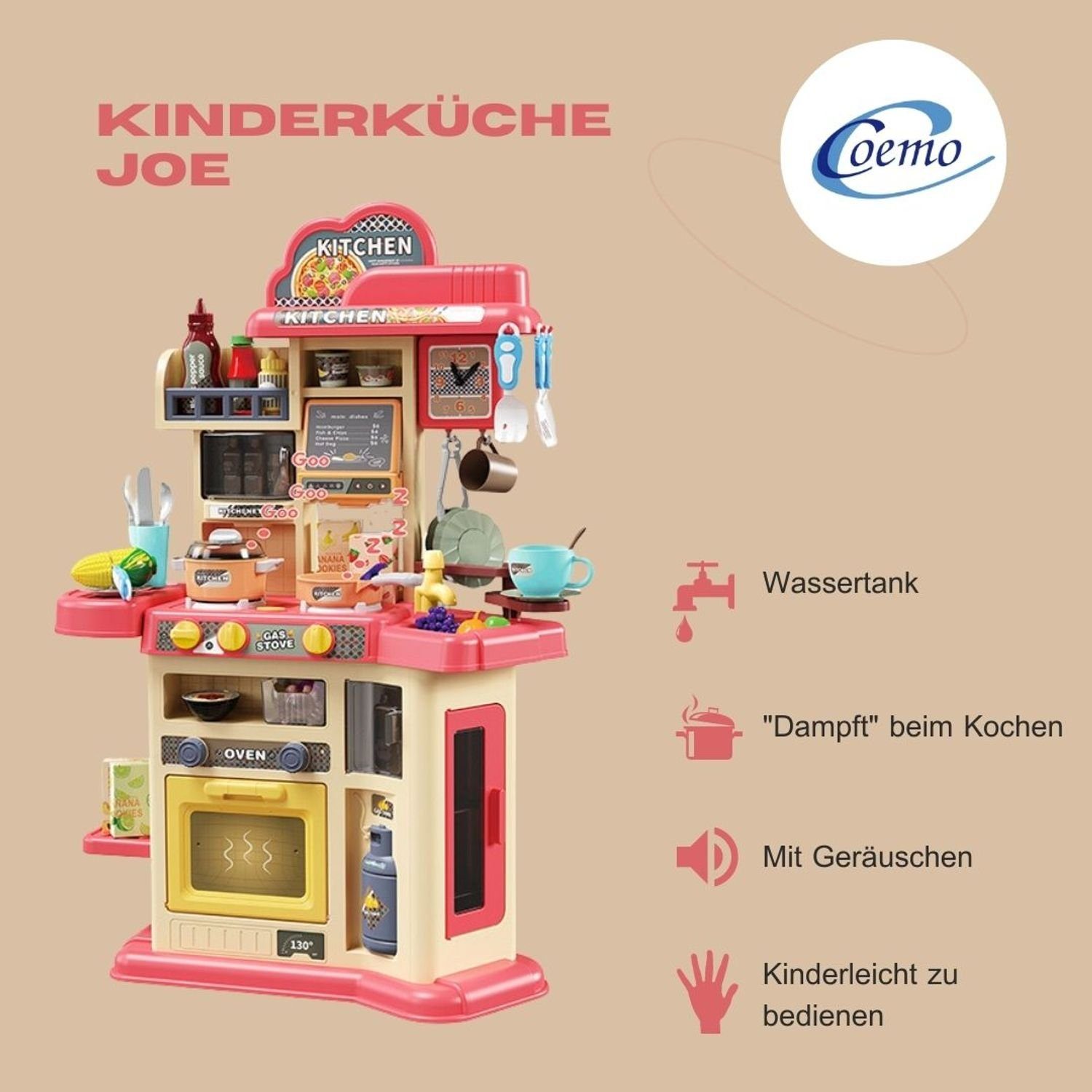 Coemo Spielküche JOE Kunststoff, Rot, Kinderküche günstig online kaufen