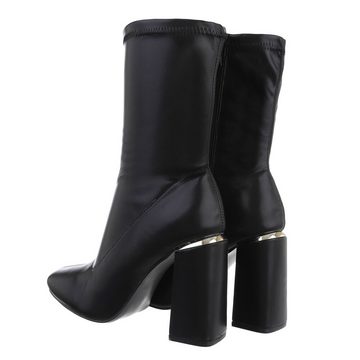 Ital-Design Damen Abendschuhe Freizeit Stiefelette Blockabsatz High-Heel Stiefeletten in Schwarz