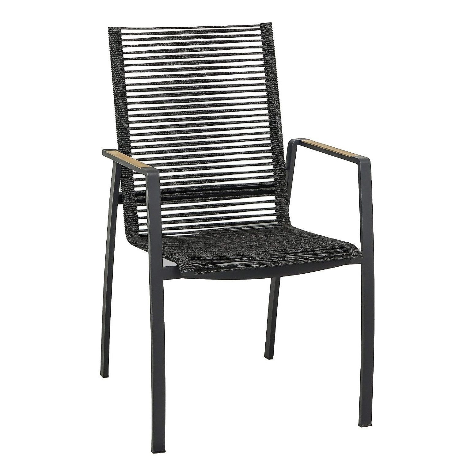 CASA DOMA Gartenstuhl Mineo, Stapelstuhl, Gartensessel, Outdoor-Stuhl mit Teakholz-Armlehnen (stapelbarer Stuhl für Garten, Balkon & Terrasse), Edelstahl anthrazit/Rope/Teak
