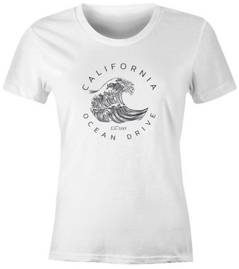Neverless Print-Shirt Damen T-Shirt Welle Wave California Ocean Drive Surf Summer Slim Fit Neverless® mit Print