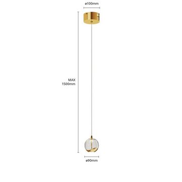 Lucande Pendelleuchte Hayley, LED-Leuchtmittel fest verbaut, warmweiß, Glas, Metall, klar, gold, 1 flammig, inkl. Leuchtmittel, Glas