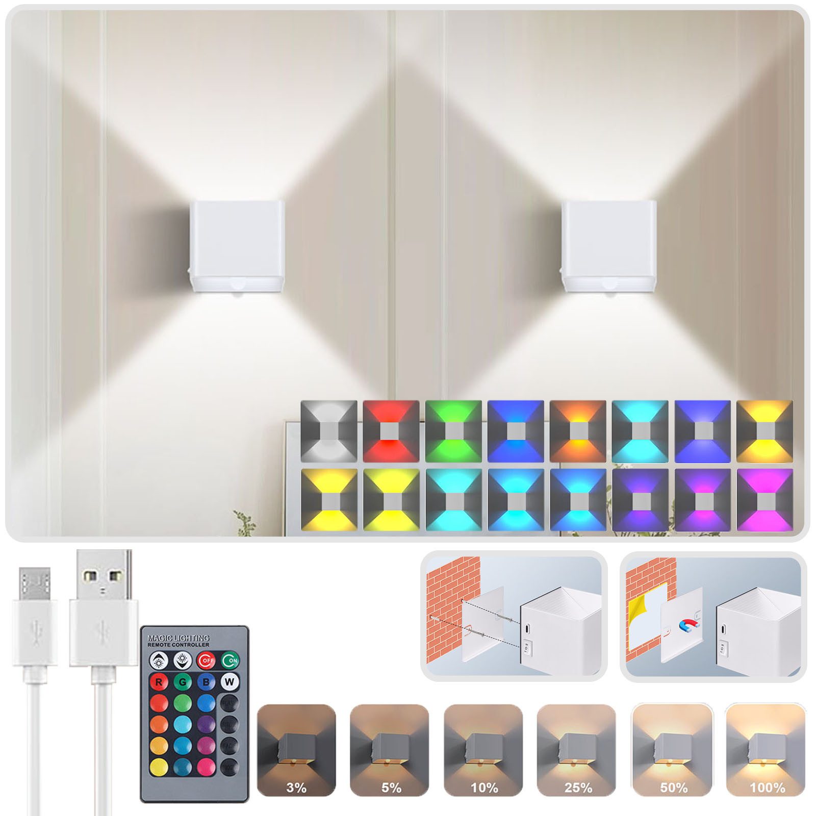 Jibenhome LED Wandleuchte LED-Wandleuchten Dimmbare,RGB-Wandleuchten Kabell günstig online kaufen