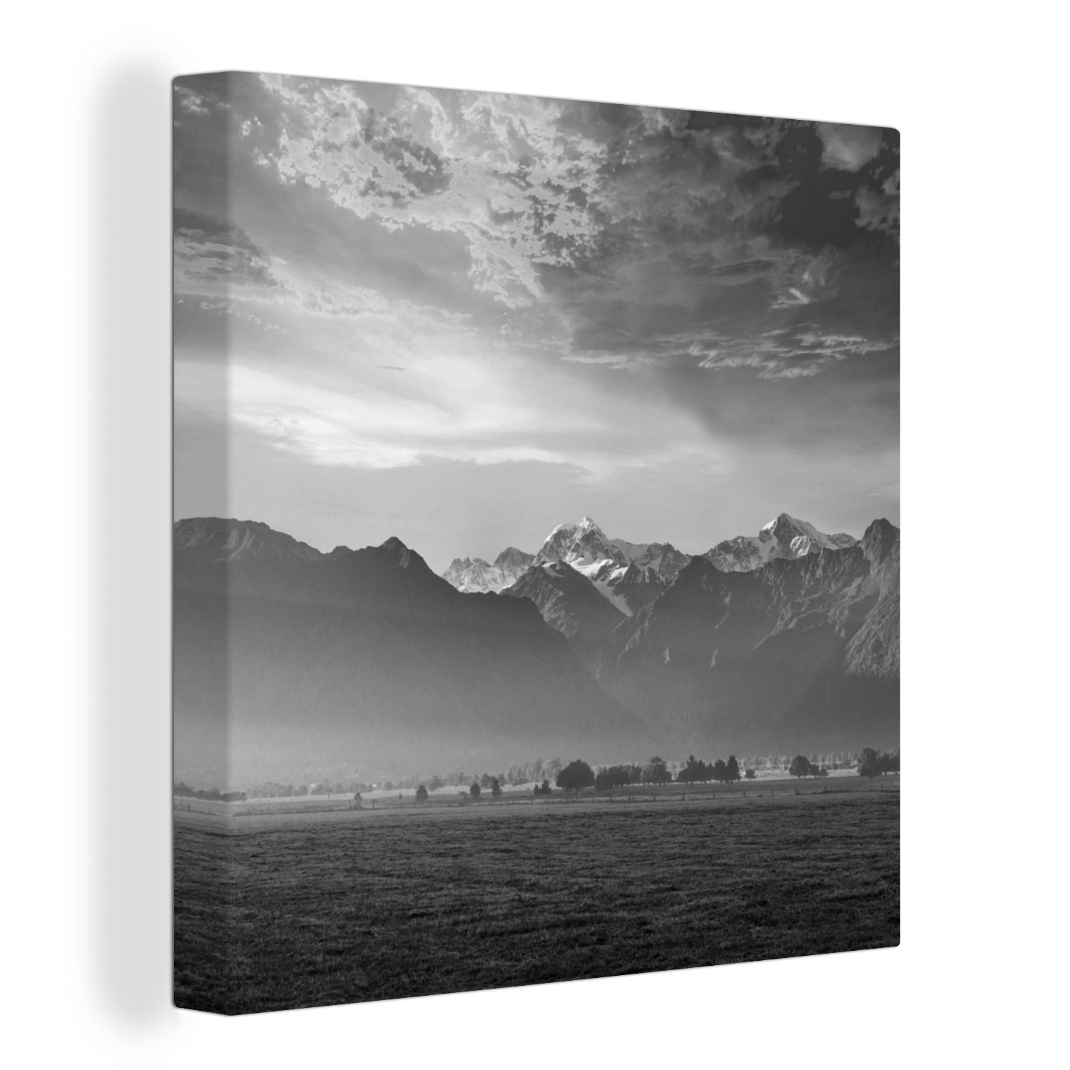 OneMillionCanvasses® Leinwandbild Neuseeland - Feld - Schwarz - Weiß, (1 St), Leinwand Bilder für Wohnzimmer Schlafzimmer