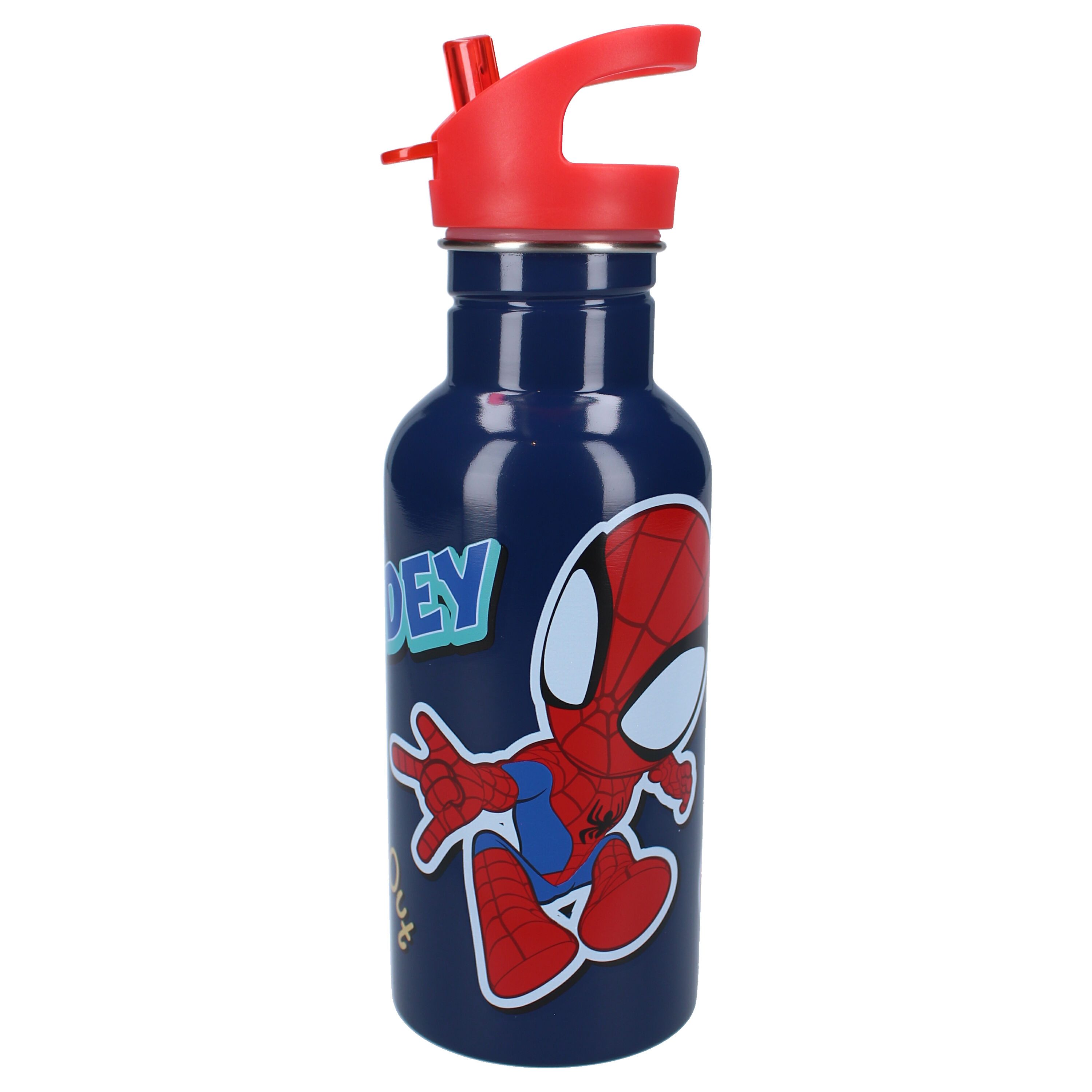 Spiderman Trinkflasche Kinder 500 ml mit Strohhalm und Twist-off-Verschluss aus Edelstahl