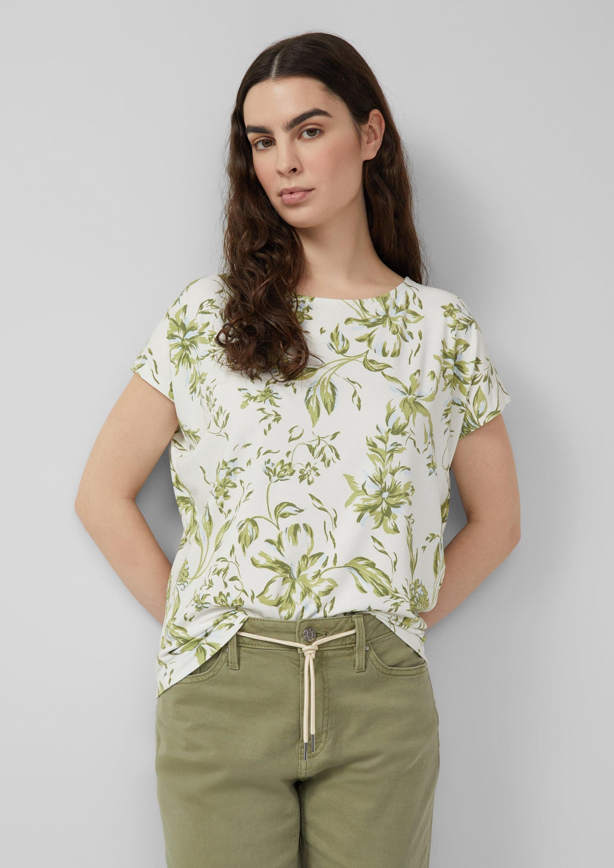 s.Oliver Kurzarmshirt T-Shirt Fließendes Jersey-Shirt mit überschnittenen Schultern
