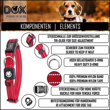 DDOXX Hunde-Halsband Nylon Hundehalsband, reflektierend, verstellbar, Rot L - 2,5 X 45-68 Cm Nylon