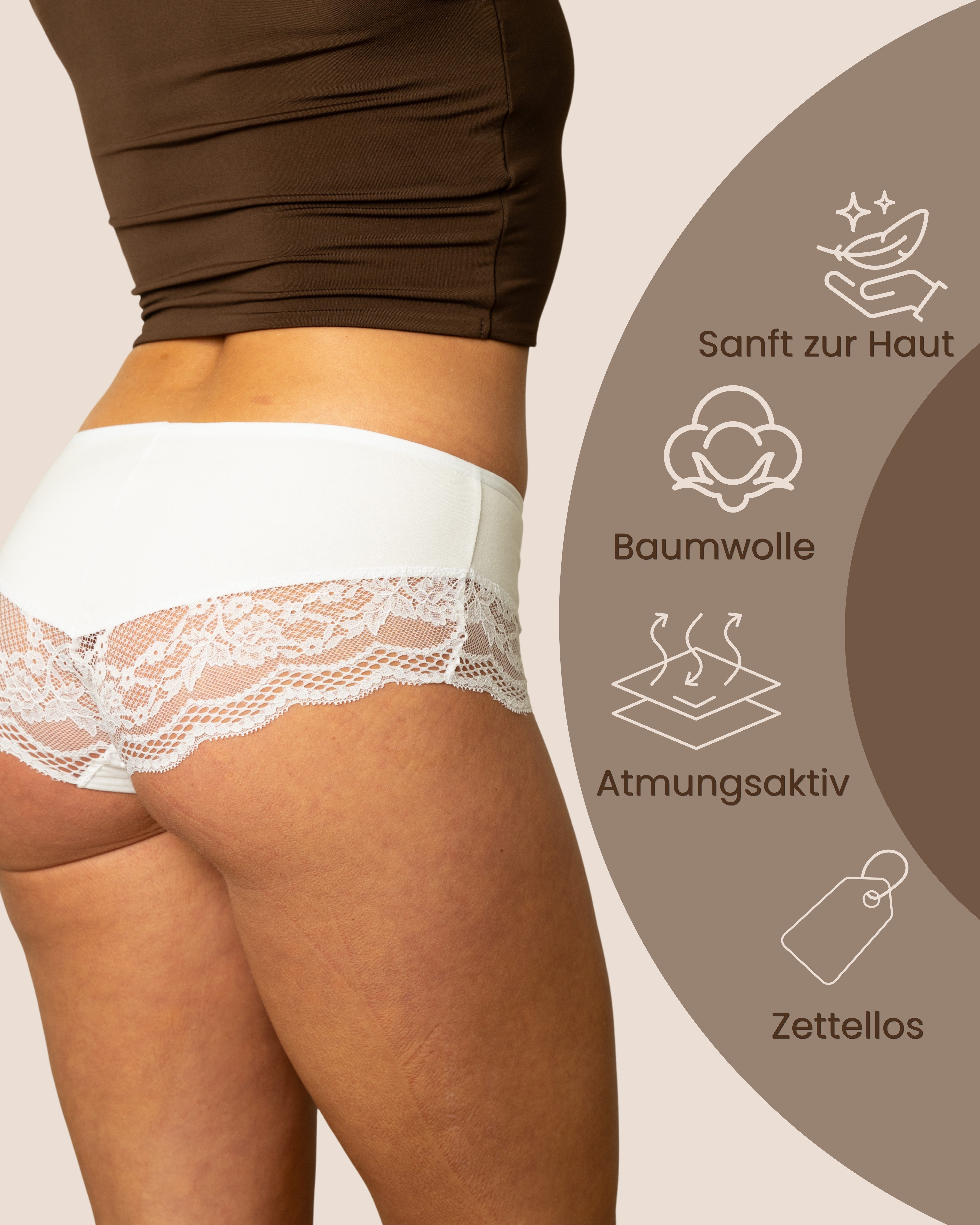 Benonetti Hipster Damen 3er Pack aus Baumwolle mit nahtloser Spitze (3er Set, 3er-Pack) Besondere Spitzen am Beinabschnitt