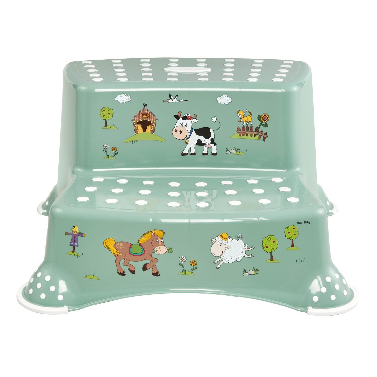 Tritthocker Hocker zweistufig Funny Farm Nordic Green bis 120 Kg